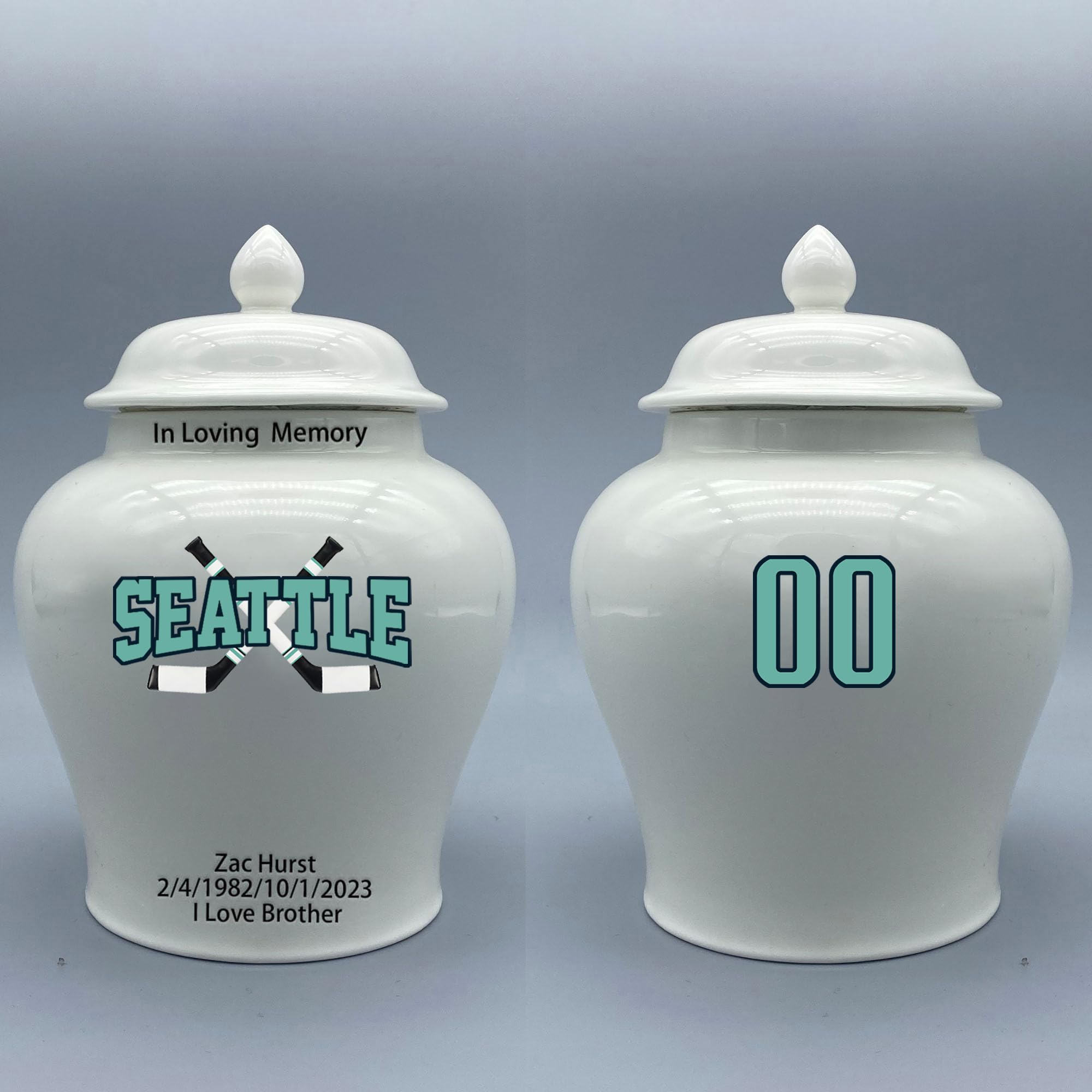 Custom Hockey Porcelain Urn – Add Name, Date & Jersey Number