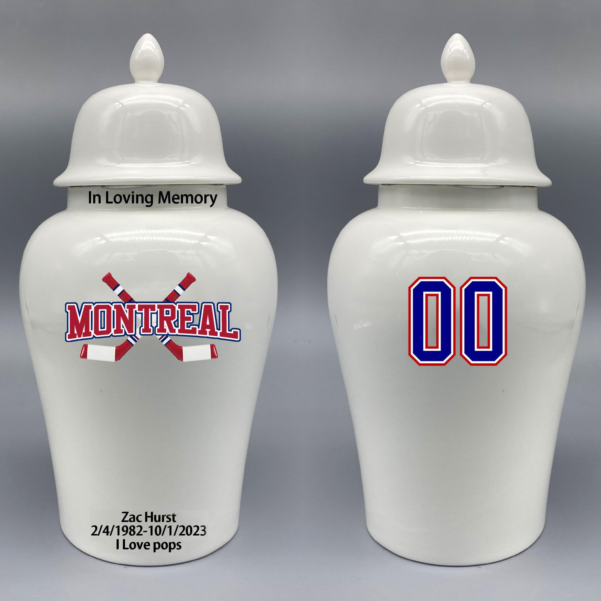 Custom Hockey Porcelain Urn – Add Name, Date & Jersey Number