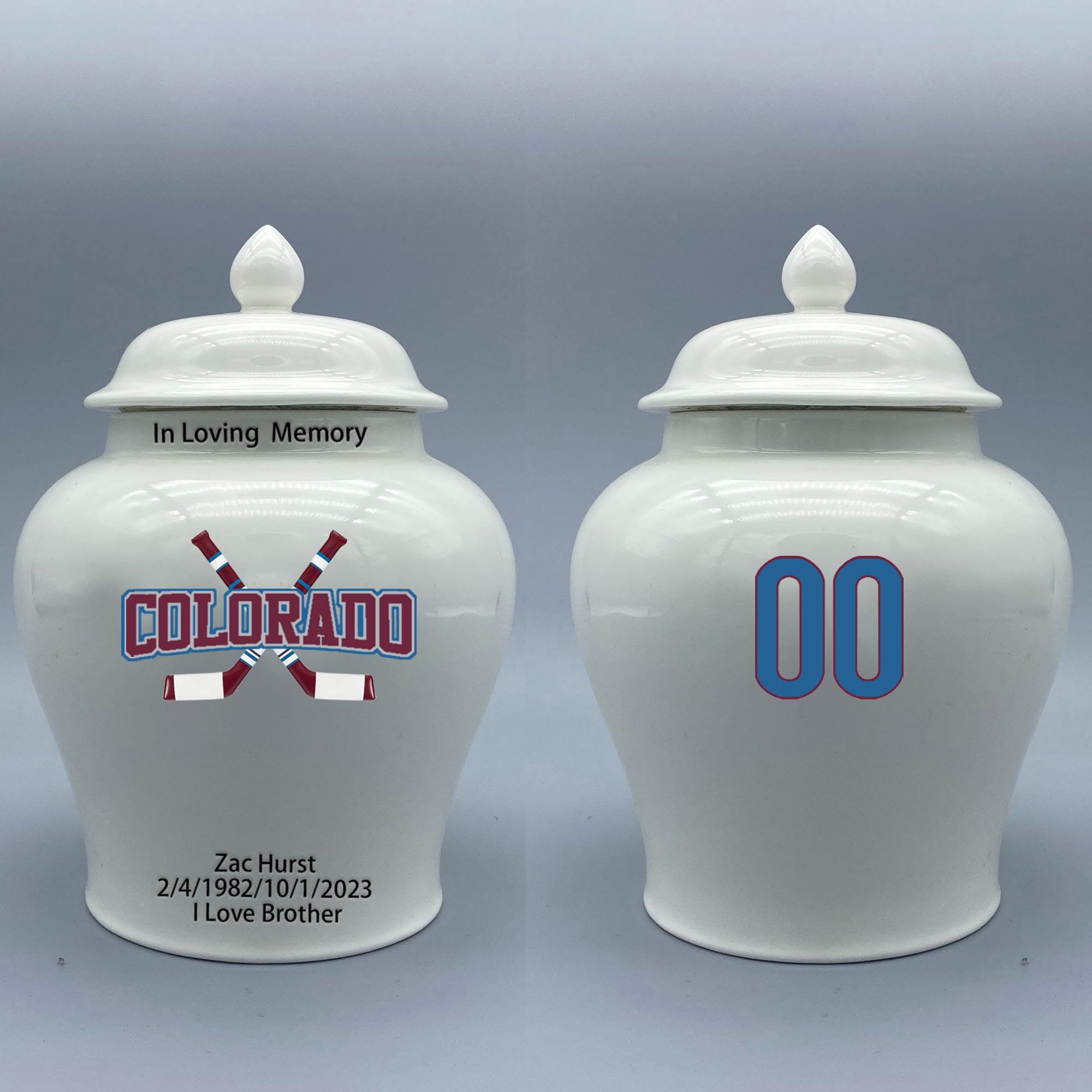 Custom Hockey Porcelain Urn – Add Name, Date & Jersey Number