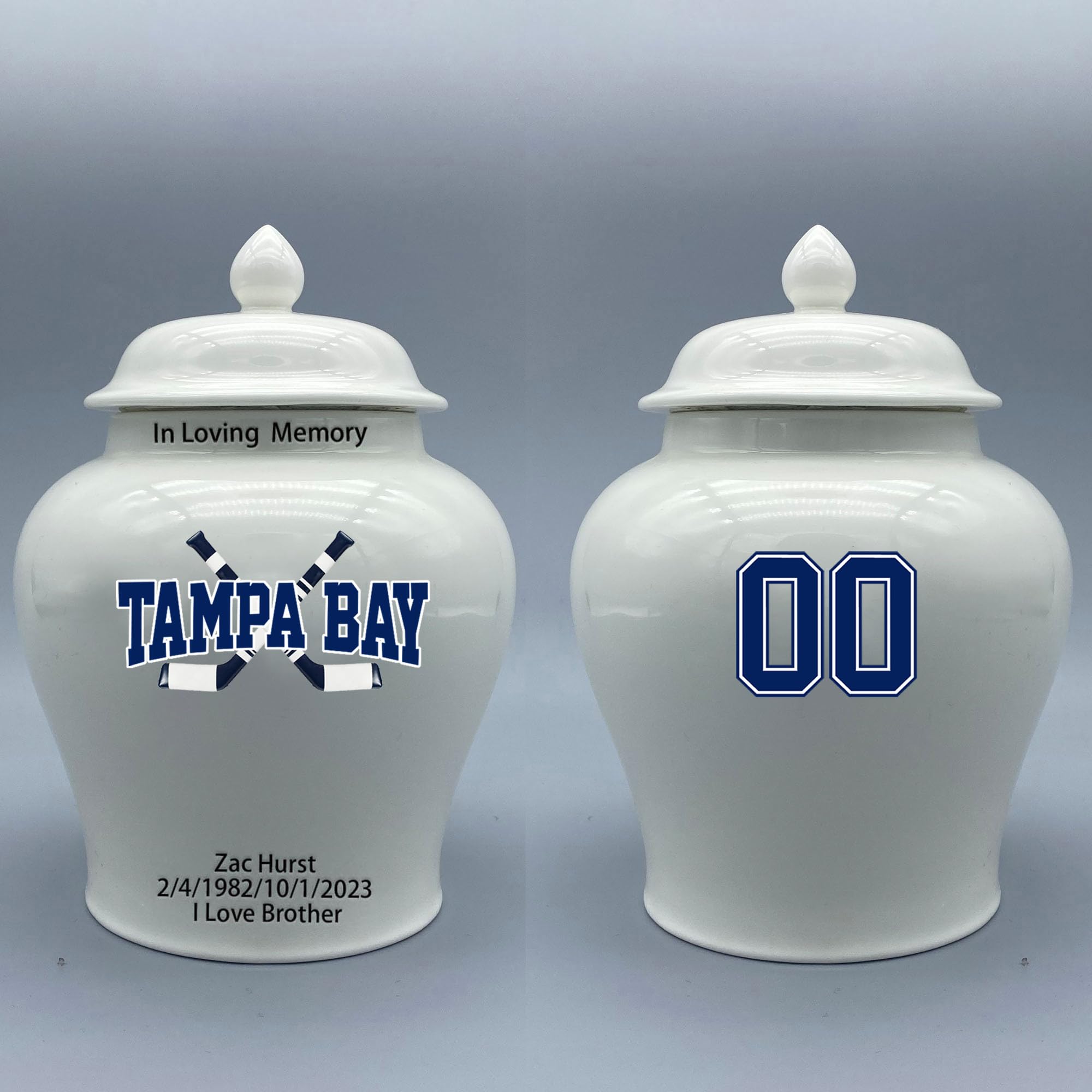 Custom Hockey Porcelain Urn – Add Name, Date & Jersey Number