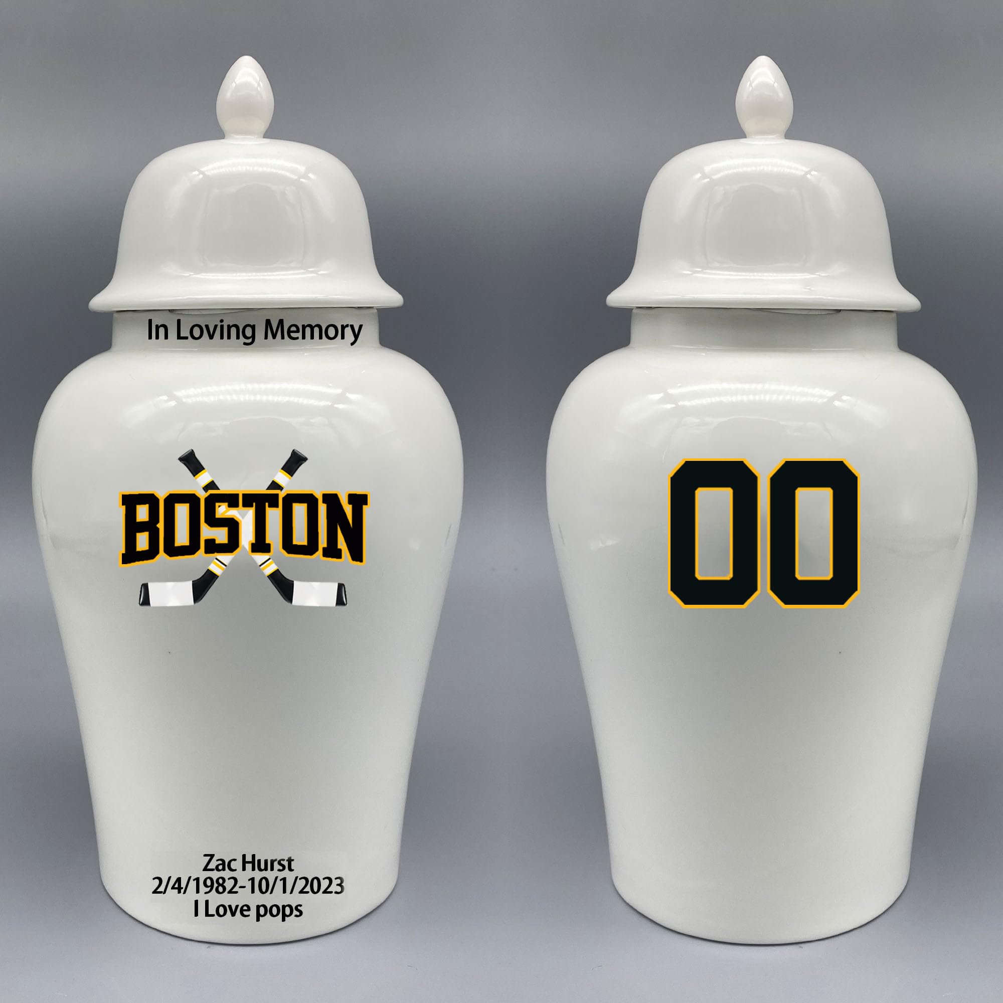 Custom Hockey Porcelain Urn – Add Name, Date & Jersey Number