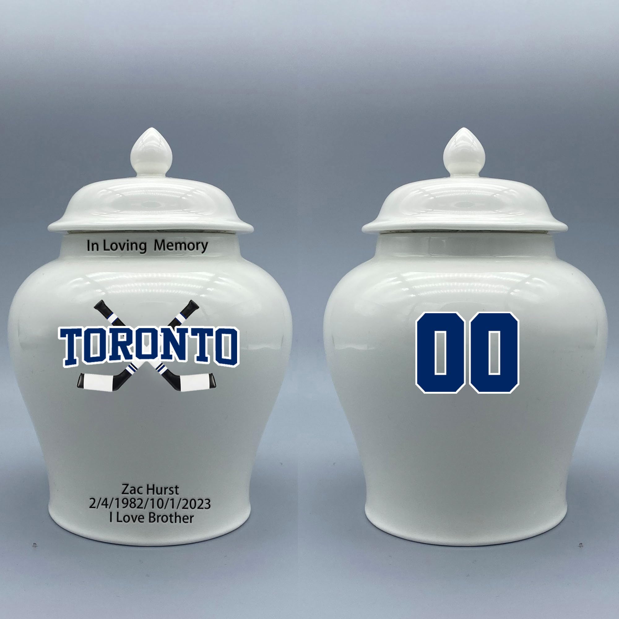 Custom Hockey Porcelain Urn – Add Name, Date & Jersey Number