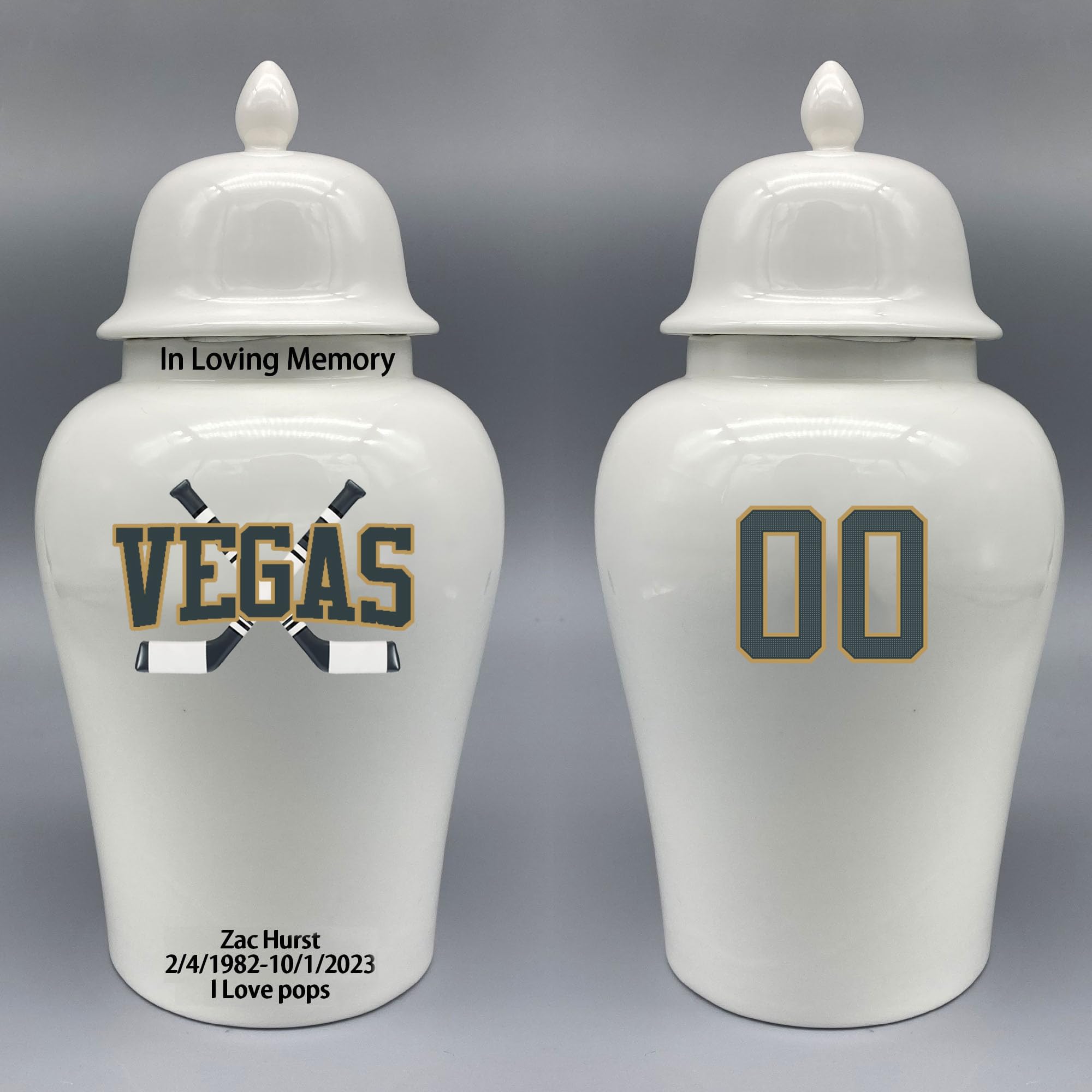 Custom Hockey Porcelain Urn – Add Name, Date & Jersey Number