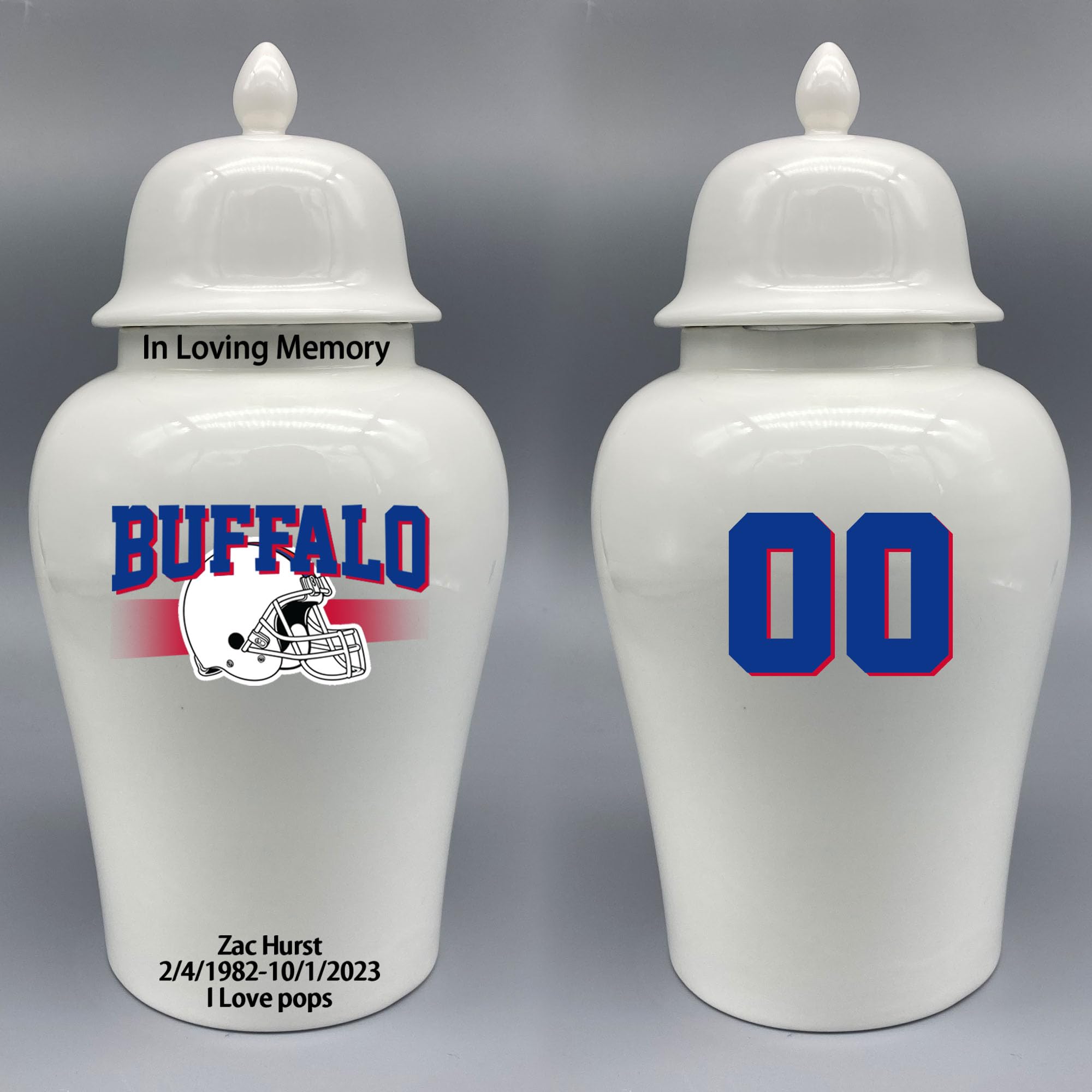 Custom Football Porcelain Urn – Add Name, Date & Jersey Number