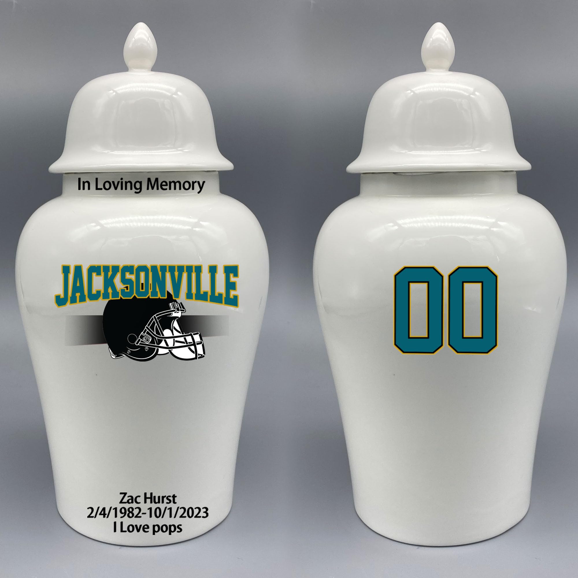 Custom Football Porcelain Urn – Add Name, Date & Jersey Number