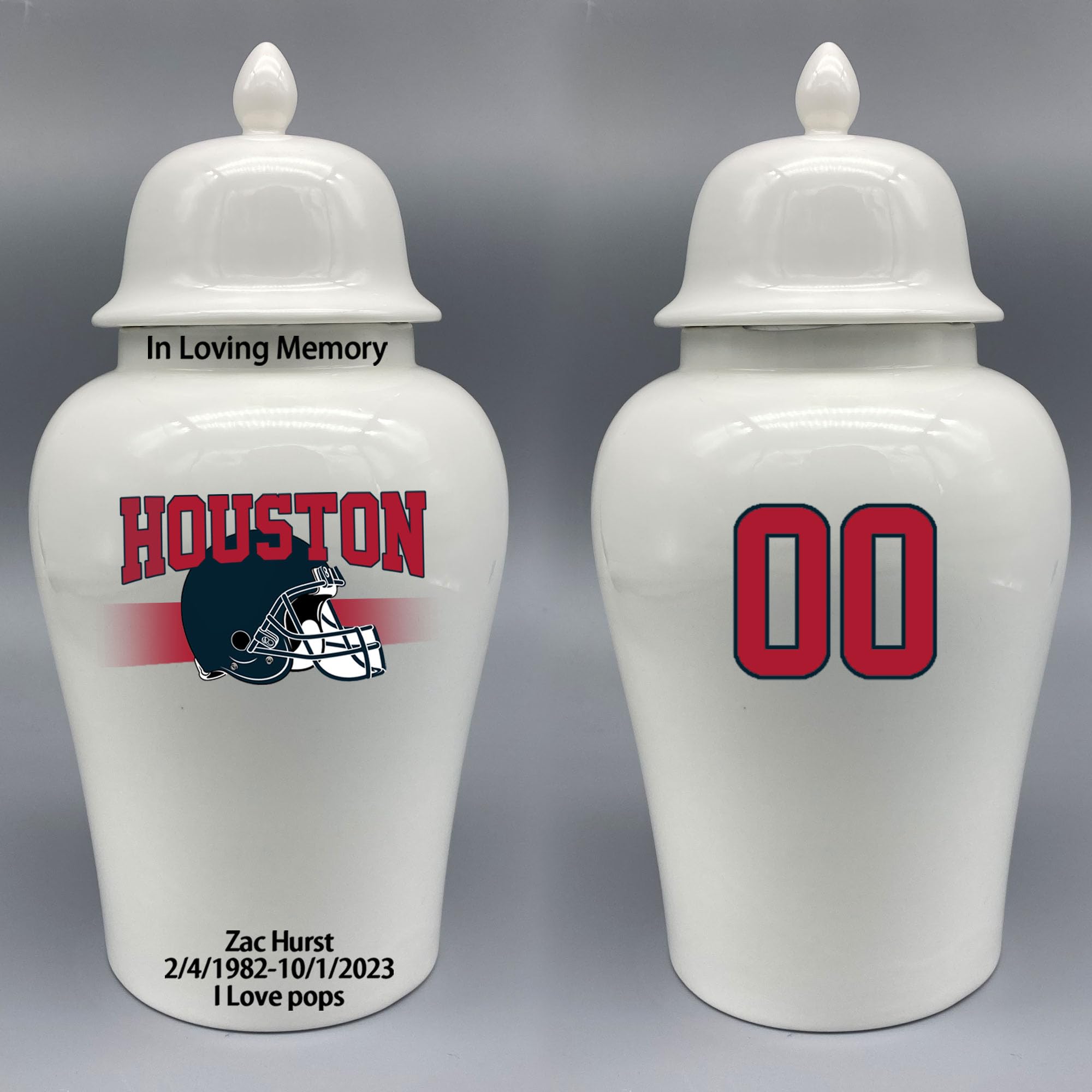 Custom Football Porcelain Urn – Add Name, Date & Jersey Number