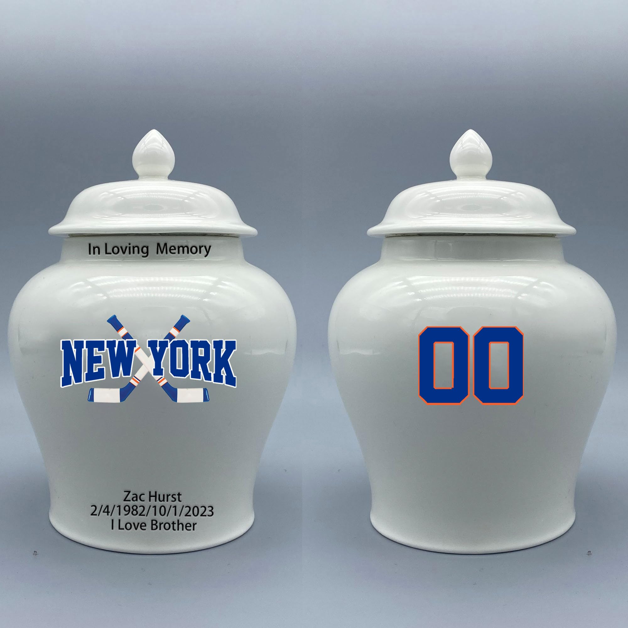Custom Hockey Porcelain Urn – Add Name, Date & Jersey Number