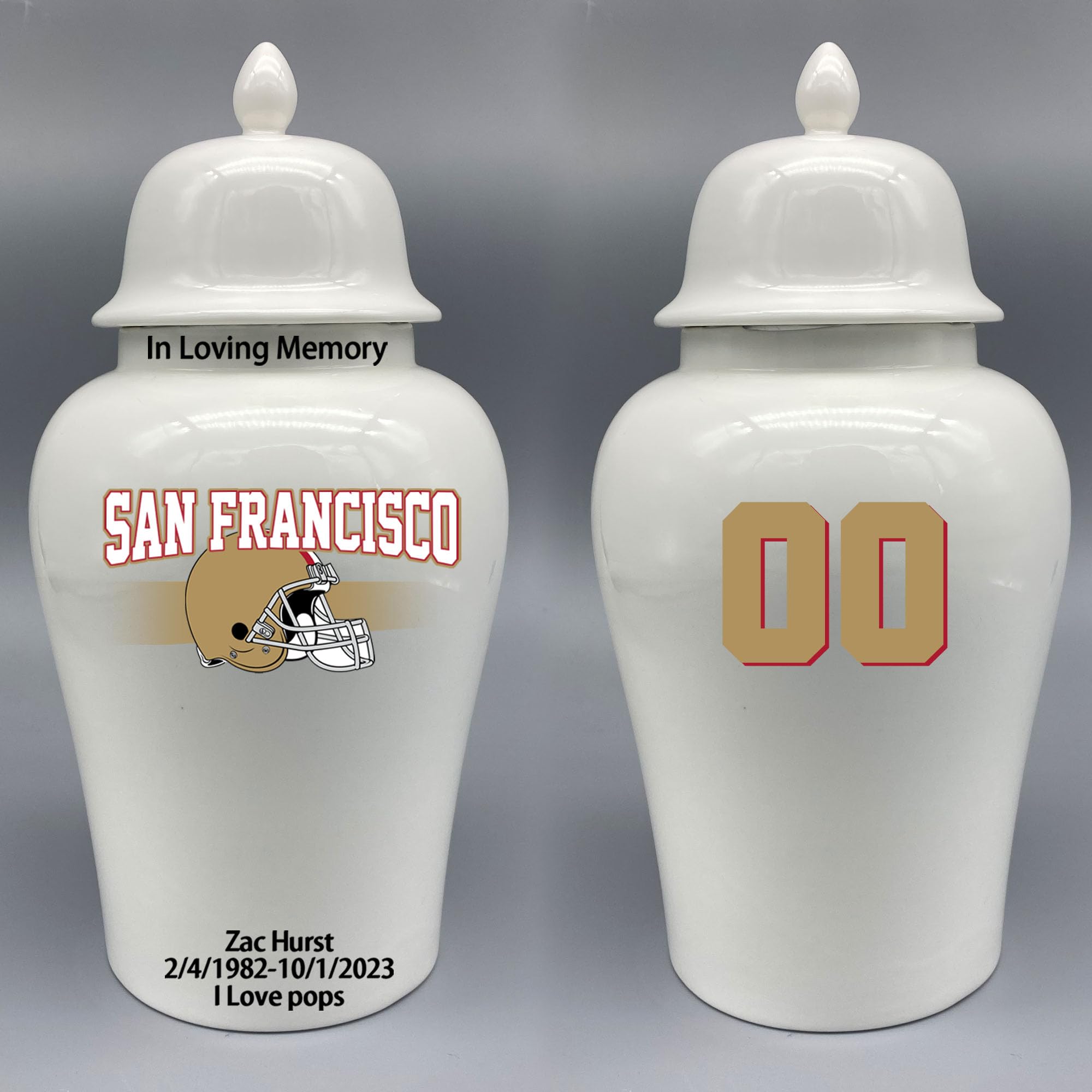 Custom Football Porcelain Urn – Add Name, Date & Jersey Number