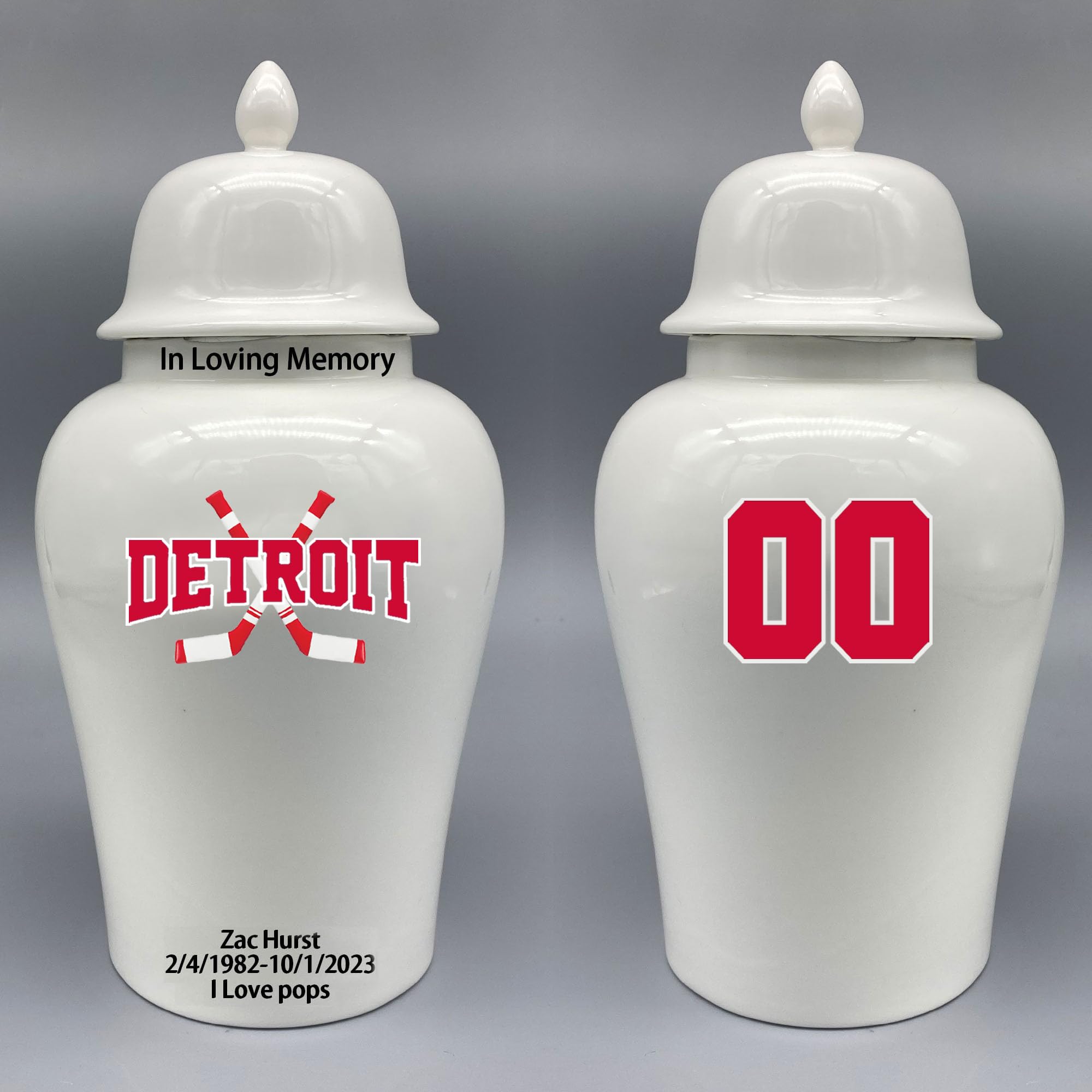 Custom Hockey Porcelain Urn – Add Name, Date & Jersey Number