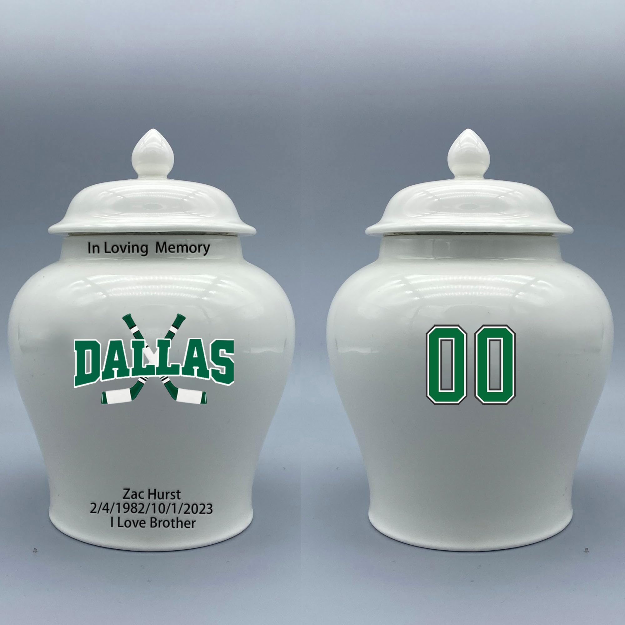 Custom Hockey Porcelain Urn – Add Name, Date & Jersey Number