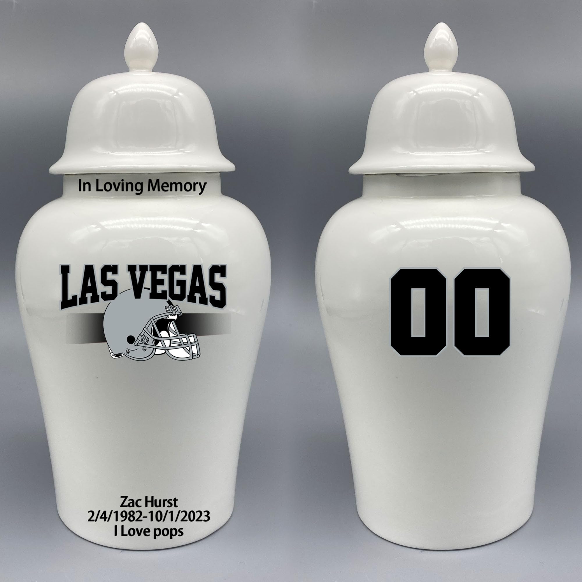 Custom Football Porcelain Urn – Add Name, Date & Jersey Number