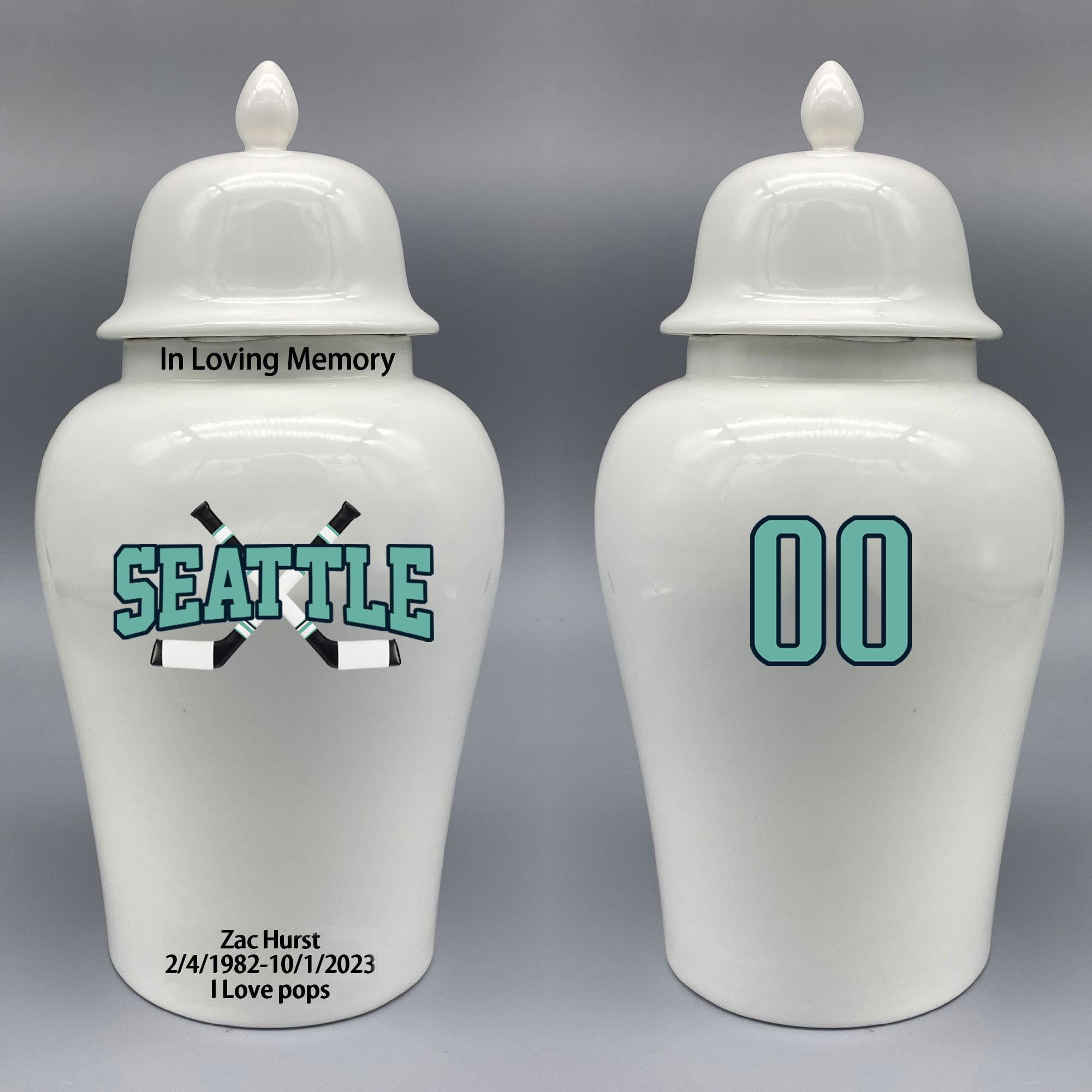 Custom Hockey Porcelain Urn – Add Name, Date & Jersey Number