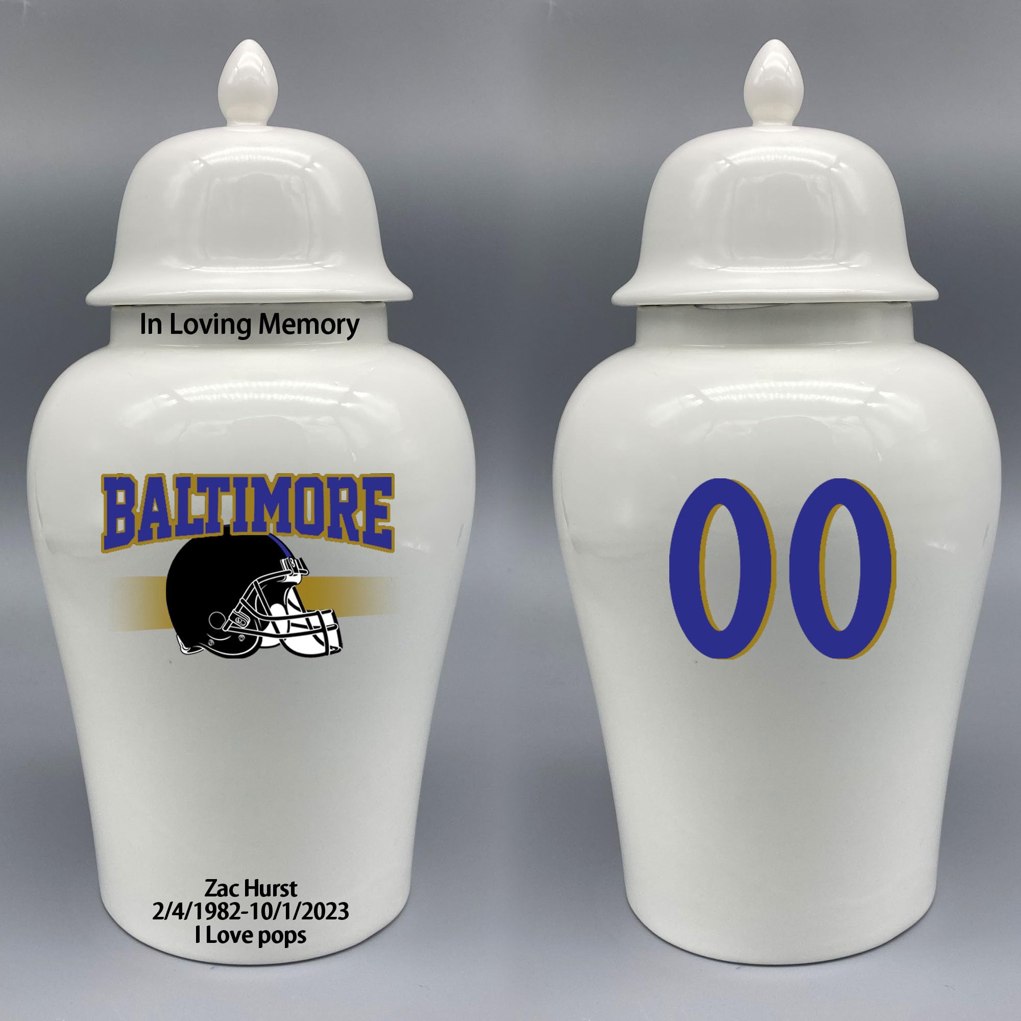 Custom Football Porcelain Urn – Add Name, Date & Jersey Number