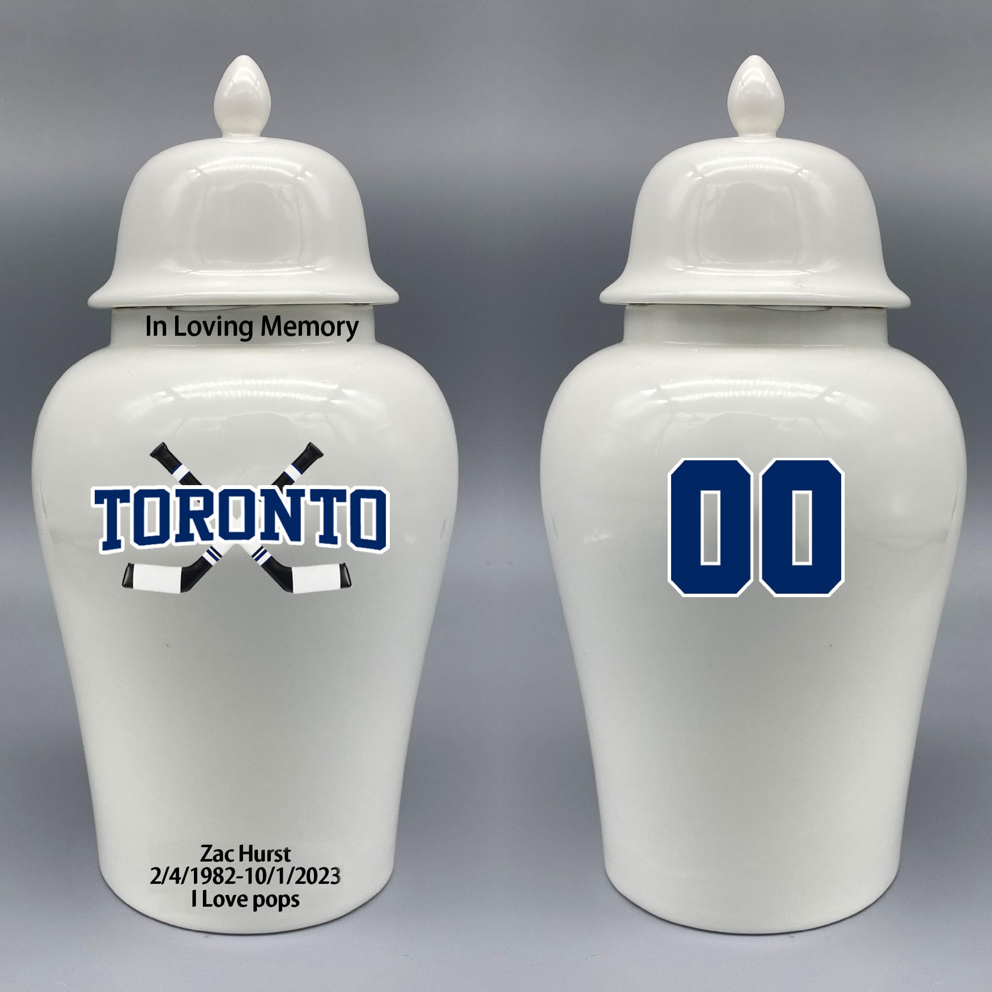 Custom Hockey Porcelain Urn – Add Name, Date & Jersey Number