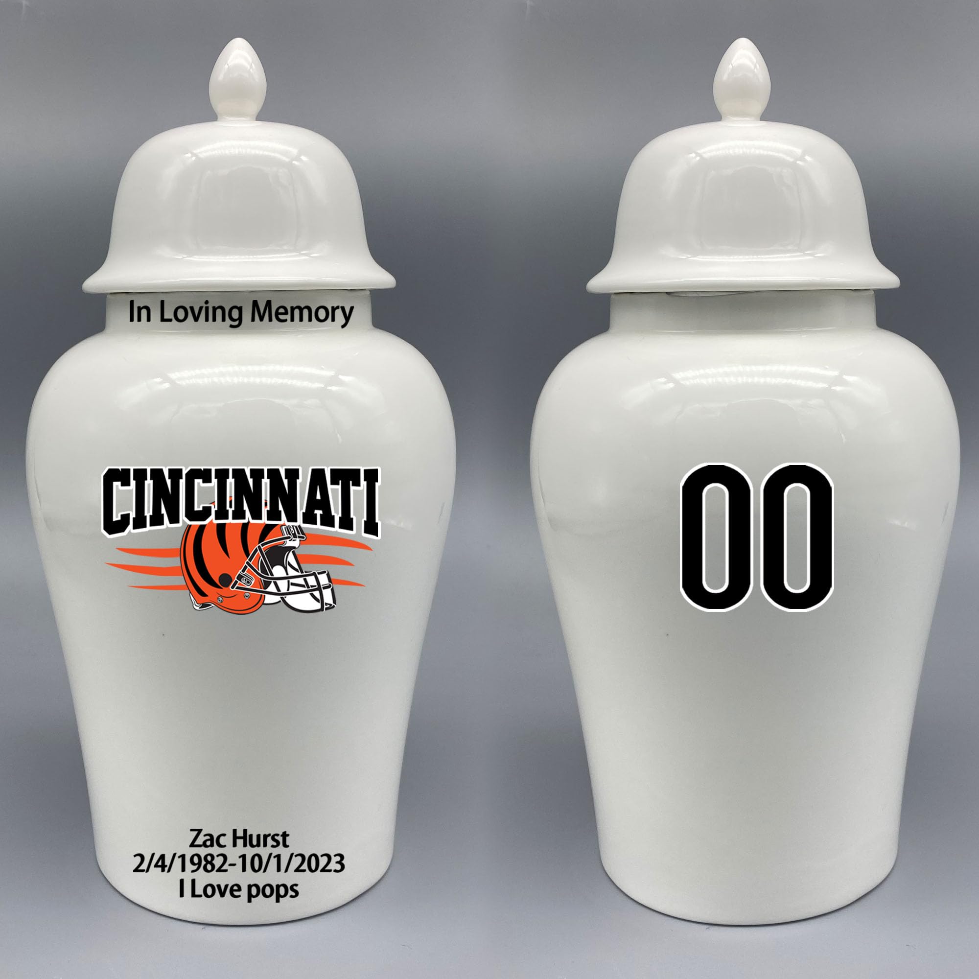 Custom Football Porcelain Urn – Add Name, Date & Jersey Number