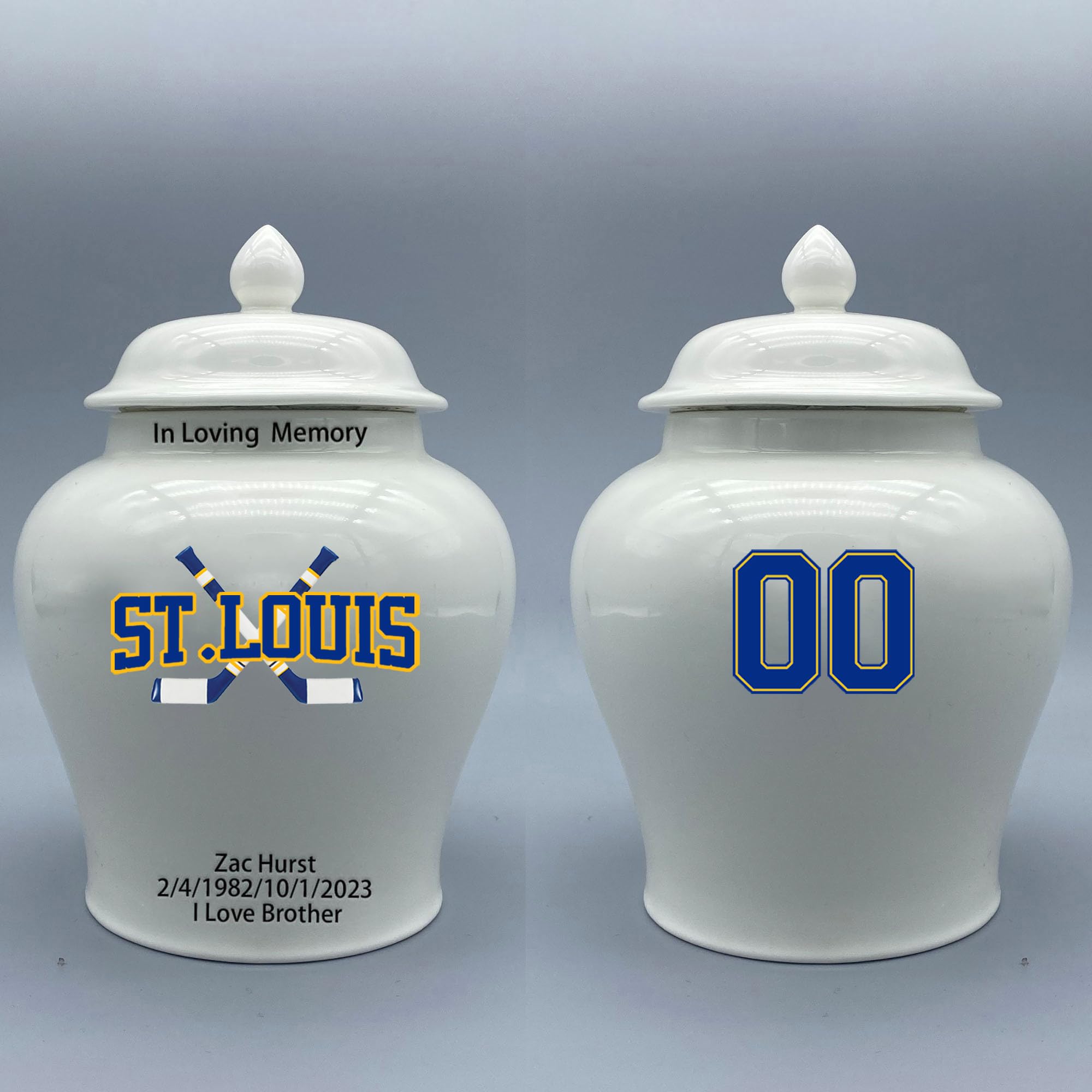 Custom Hockey Porcelain Urn – Add Name, Date & Jersey Number