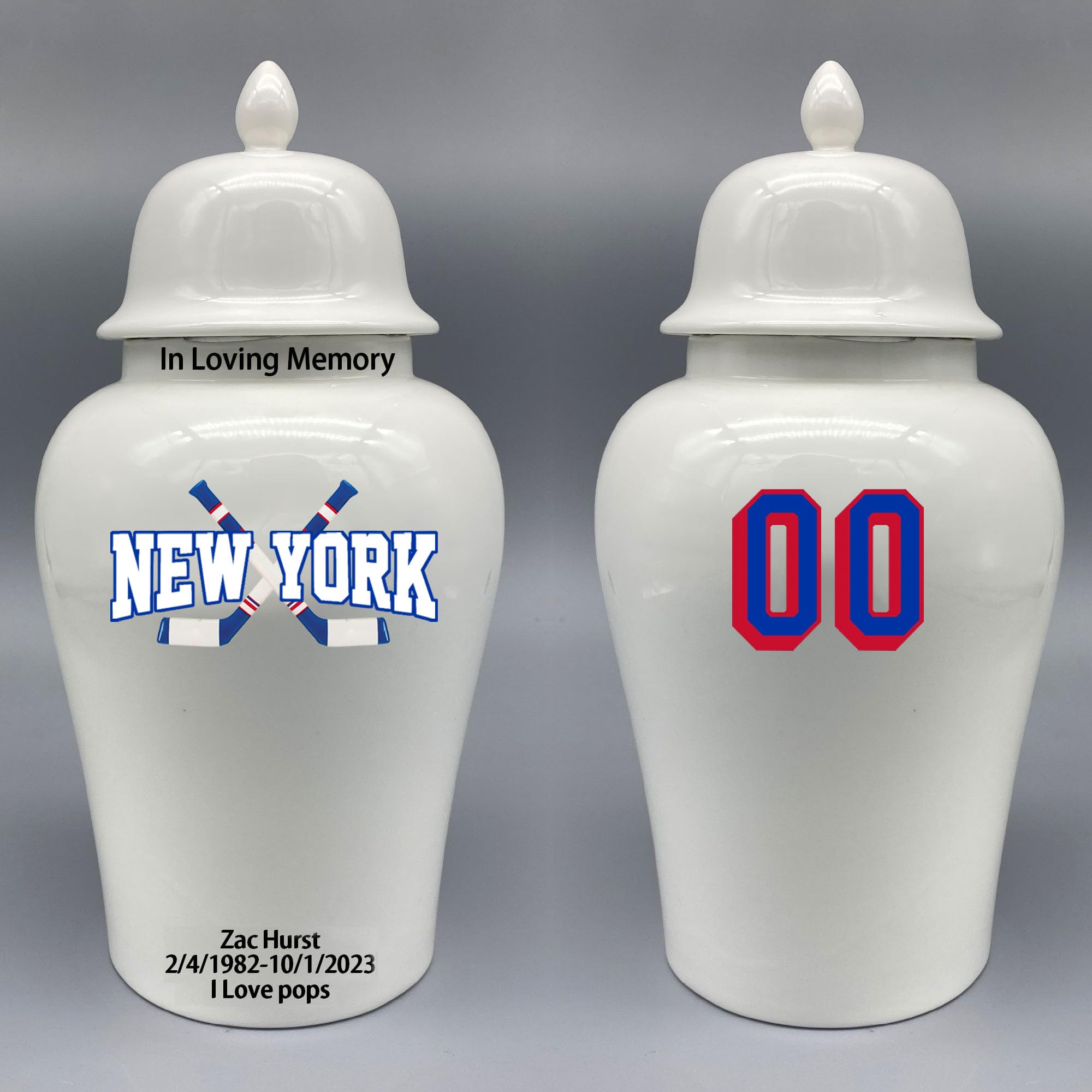 Custom Hockey Porcelain Urn – Add Name, Date & Jersey Number