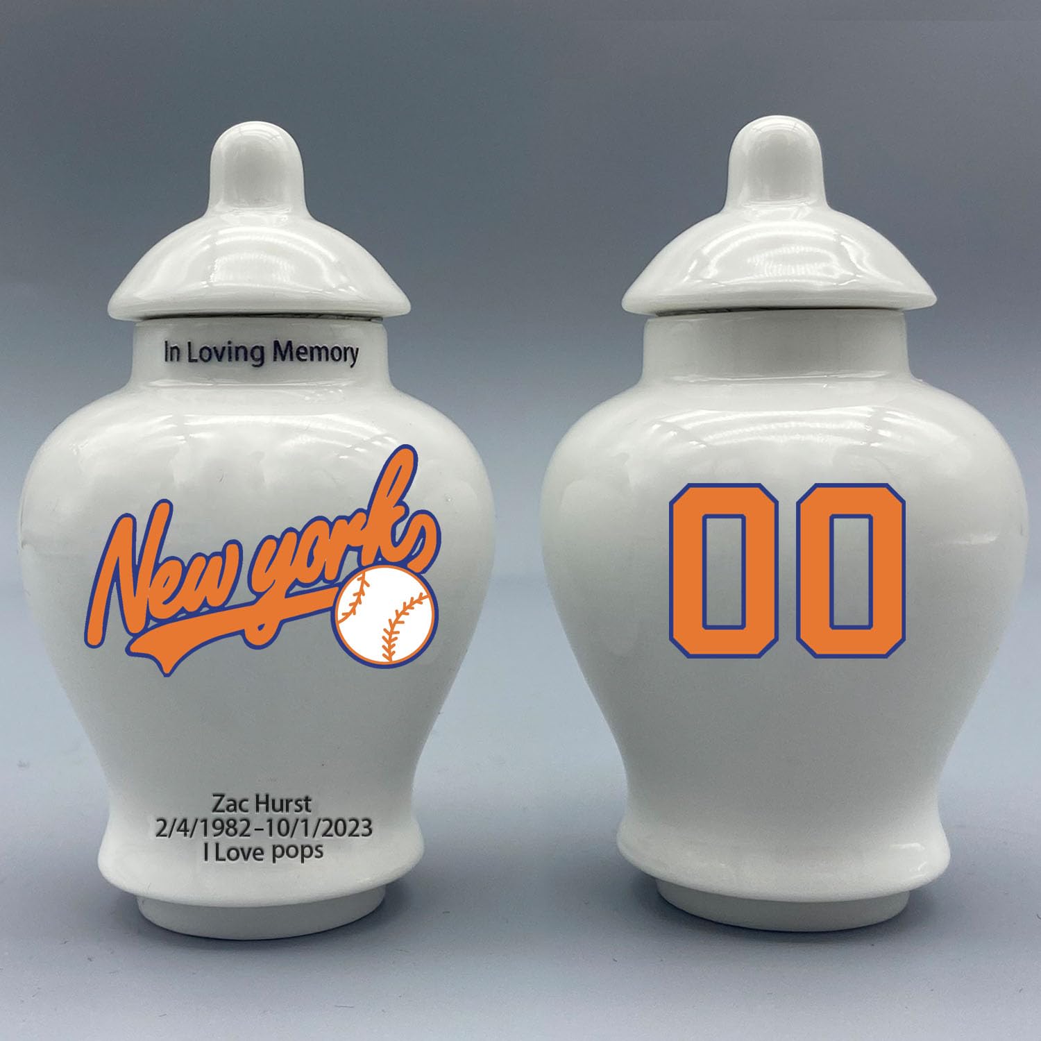 Custom Baseball Porcelain Urn – Add Name, Date & Jersey Number