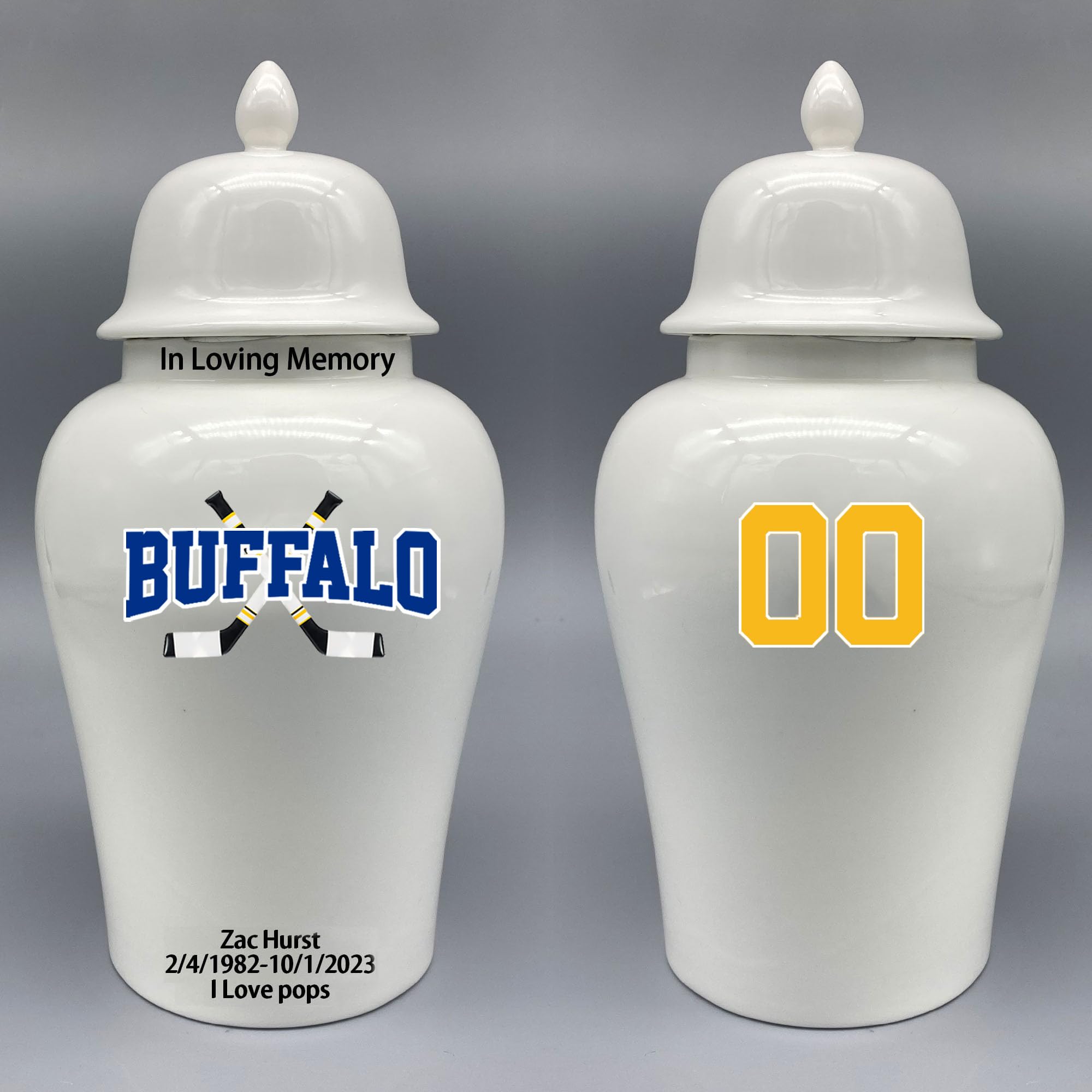 Custom Hockey Porcelain Urn – Add Name, Date & Jersey Number