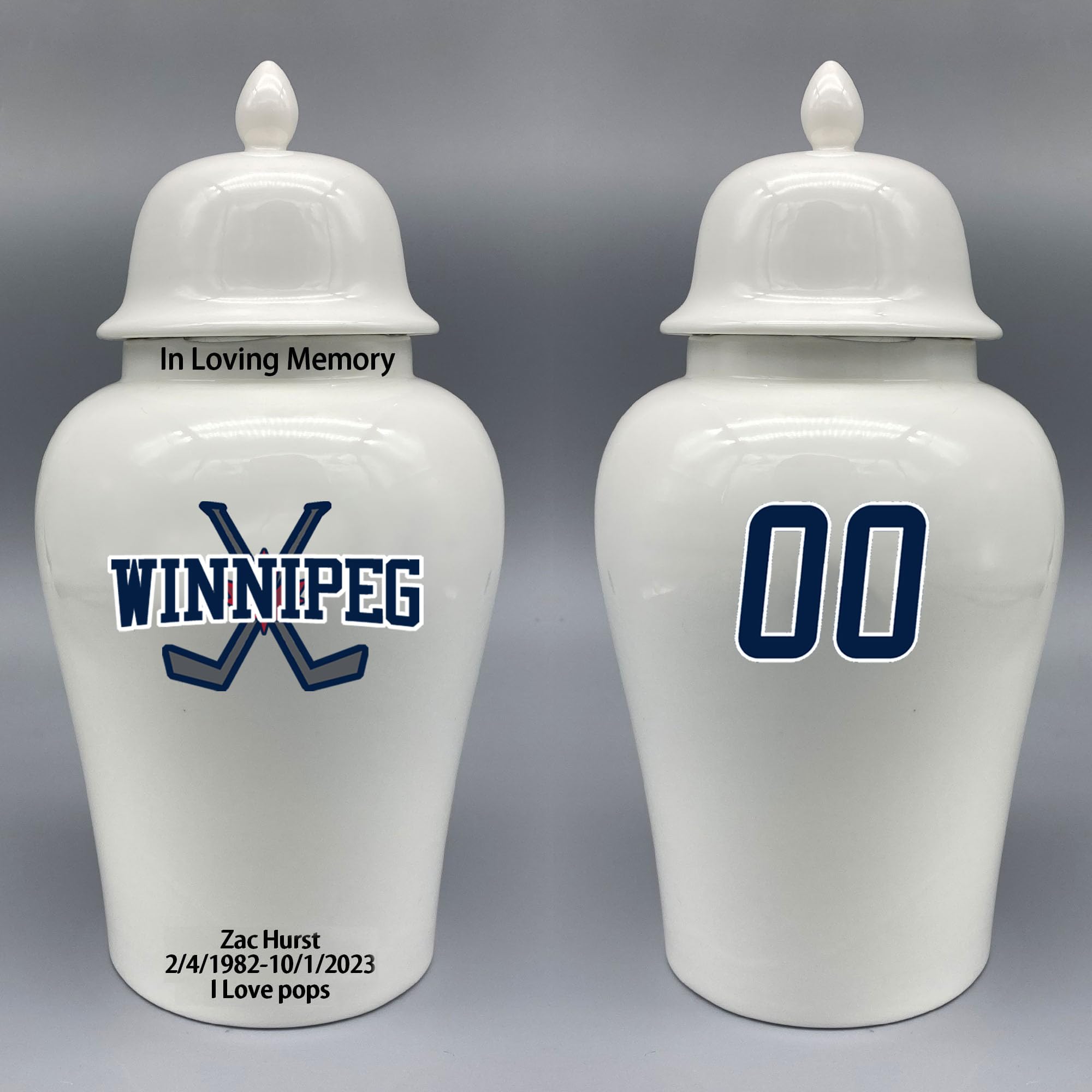 Custom Hockey Porcelain Urn – Add Name, Date & Jersey Number