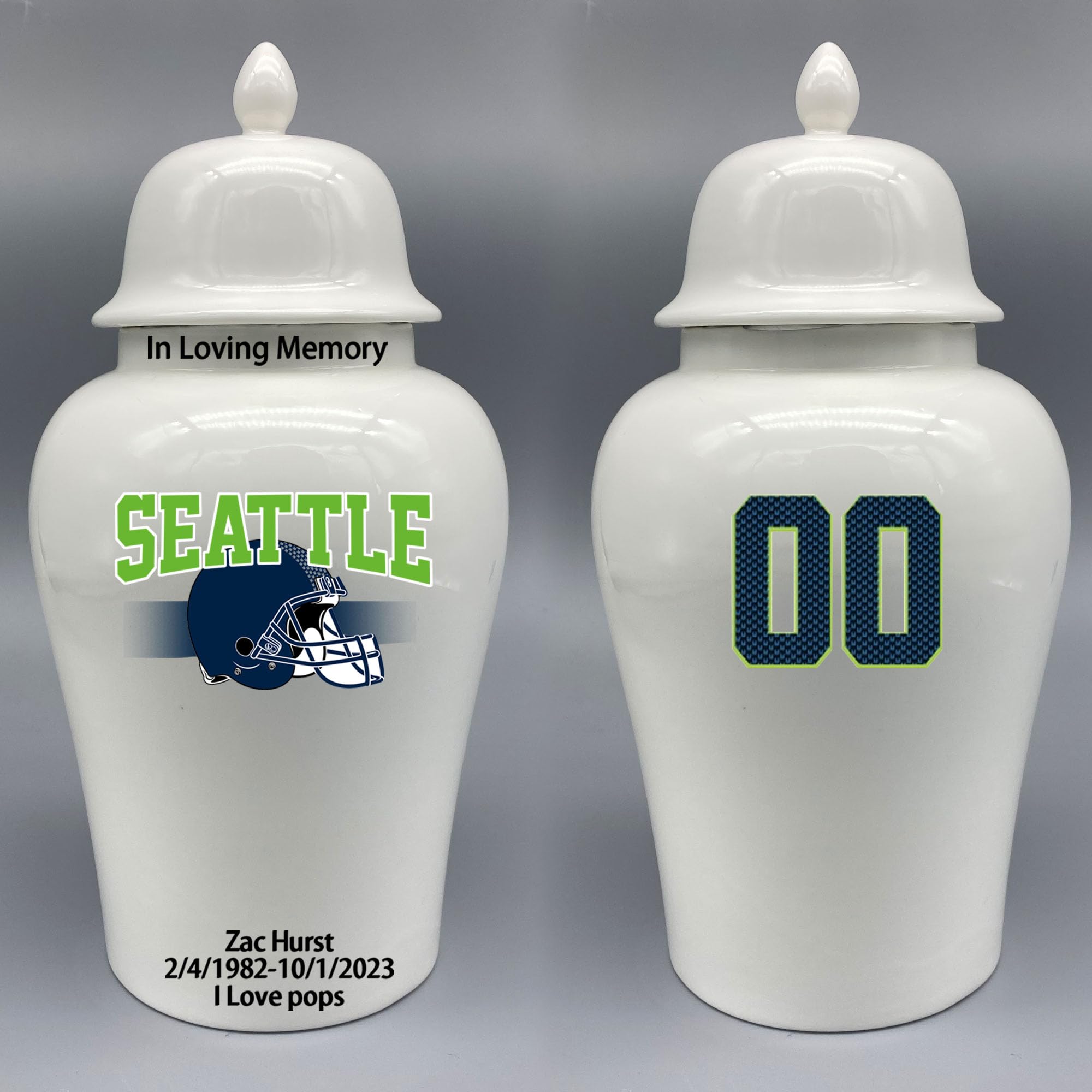 Custom Football Porcelain Urn – Add Name, Date & Jersey Number