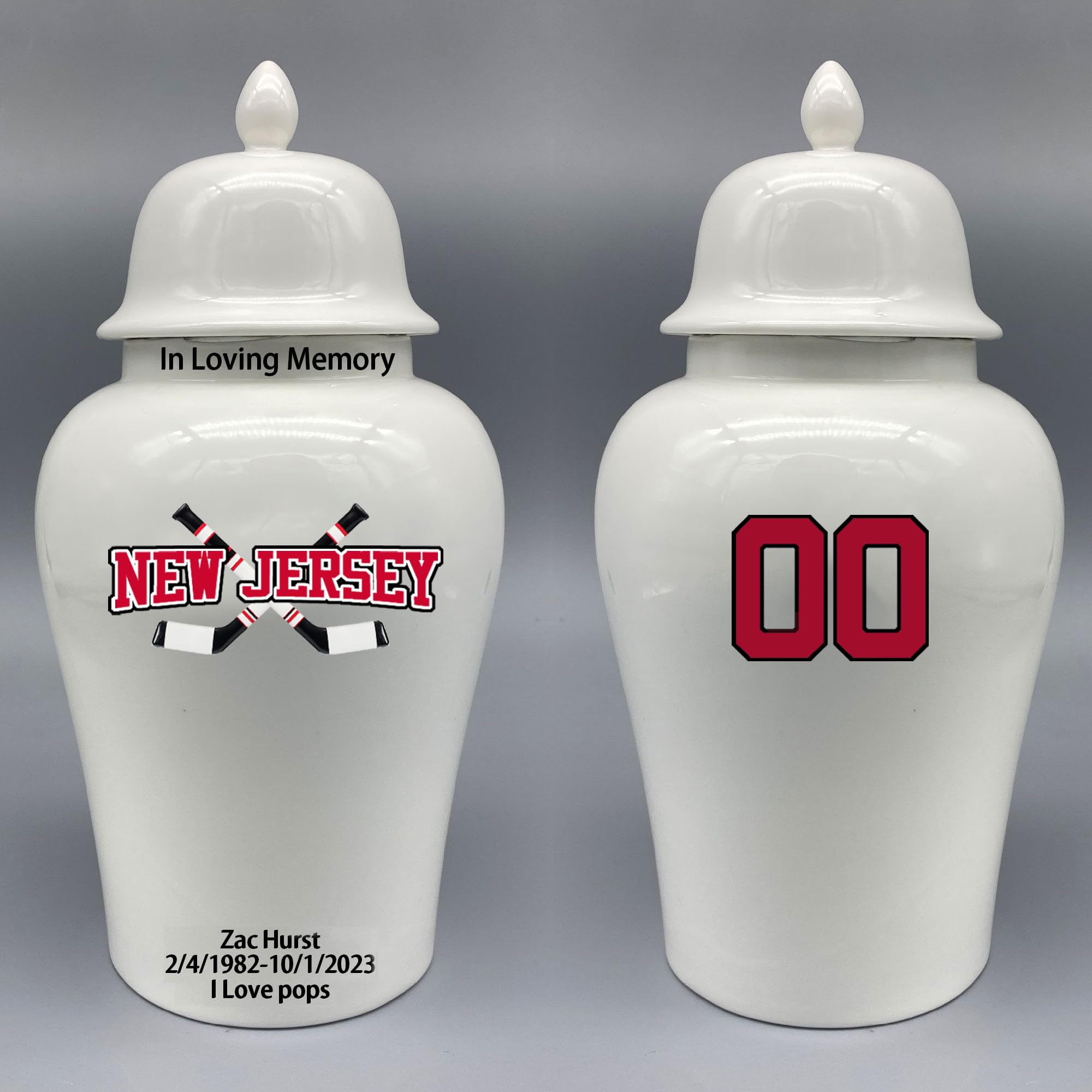 Custom Hockey Porcelain Urn – Add Name, Date & Jersey Number
