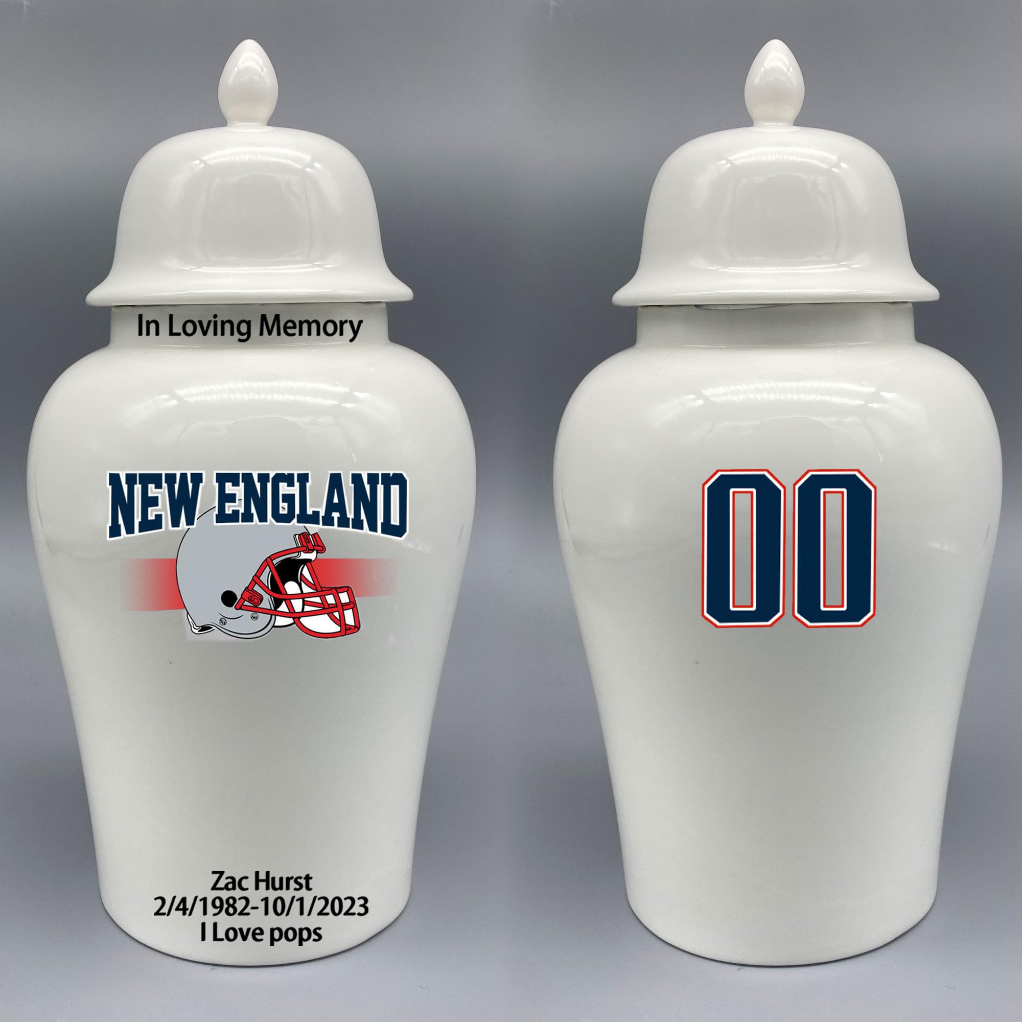 Custom Football Porcelain Urn – Add Name, Date & Jersey Number