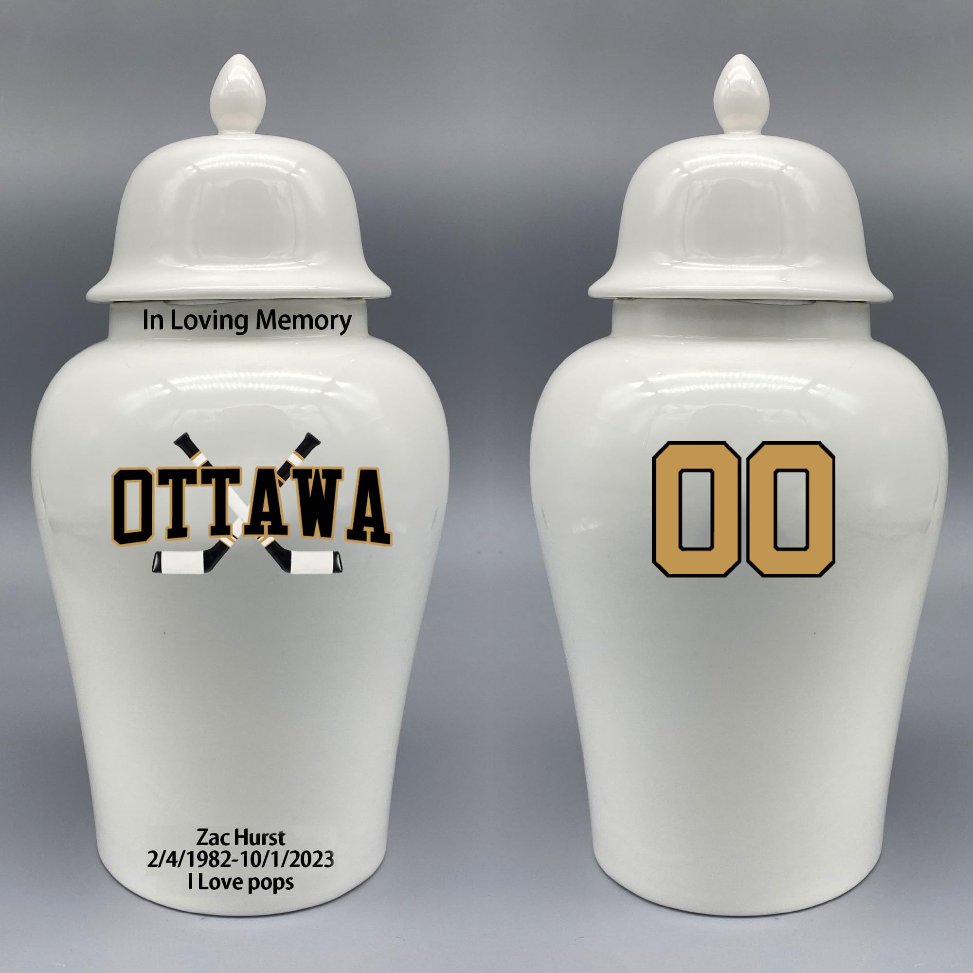 Custom Hockey Porcelain Urn – Add Name, Date & Jersey Number