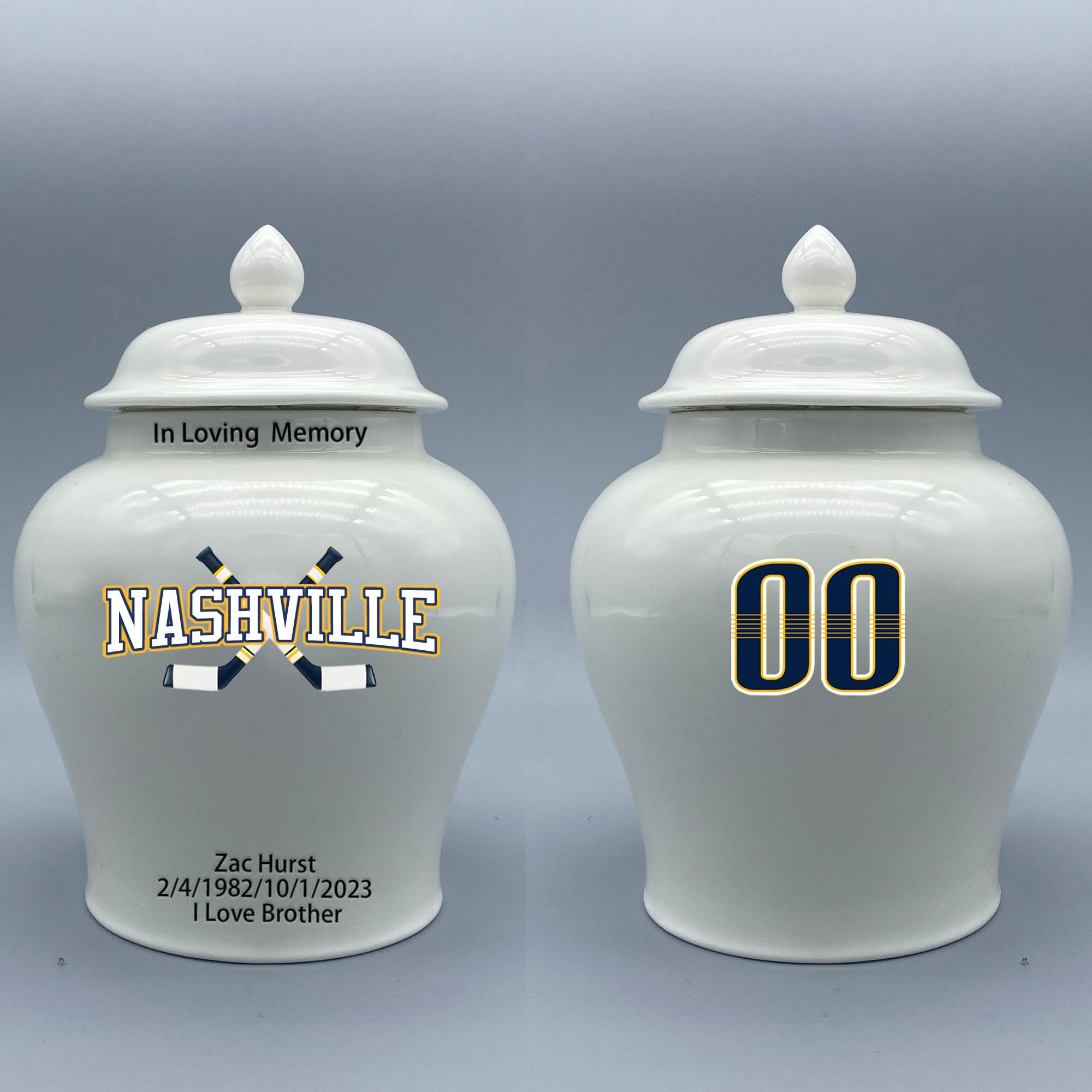 Custom Hockey Porcelain Urn – Add Name, Date & Jersey Number