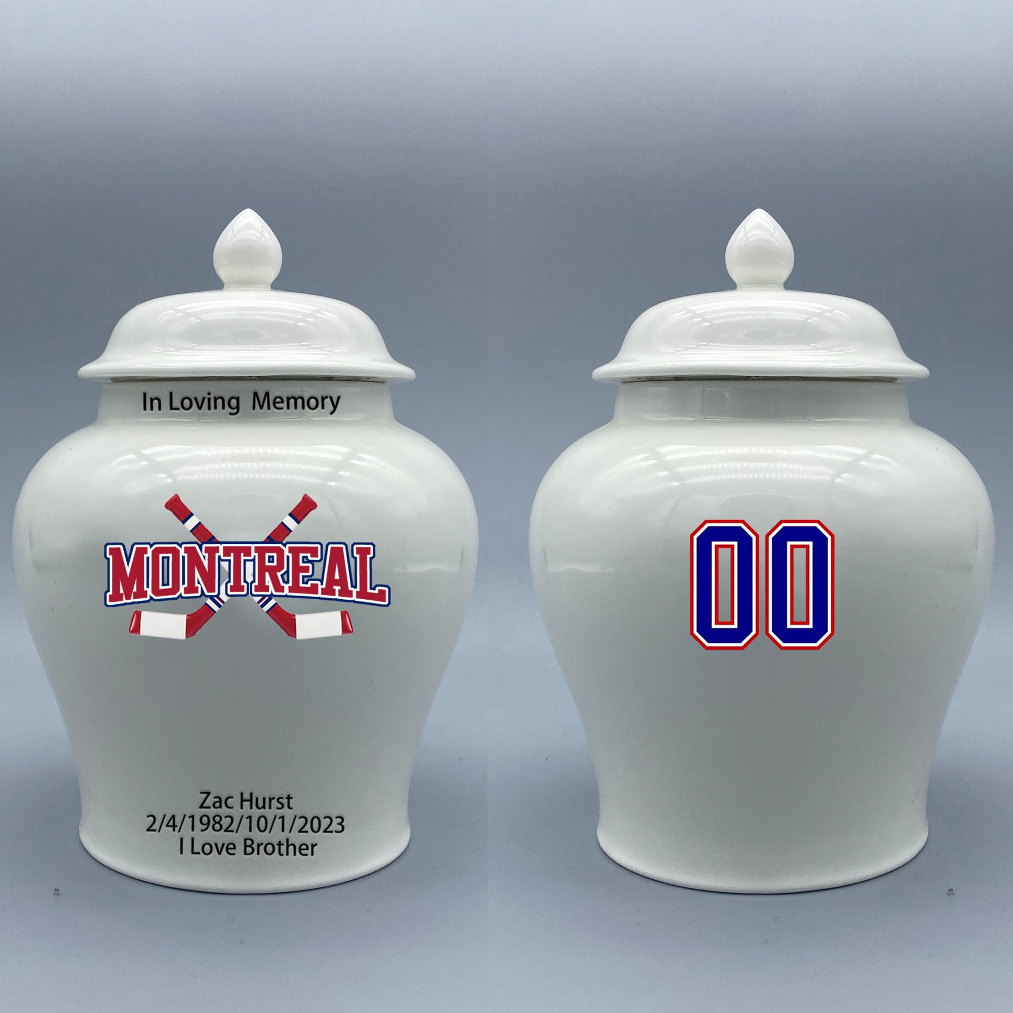 Custom Hockey Porcelain Urn – Add Name, Date & Jersey Number
