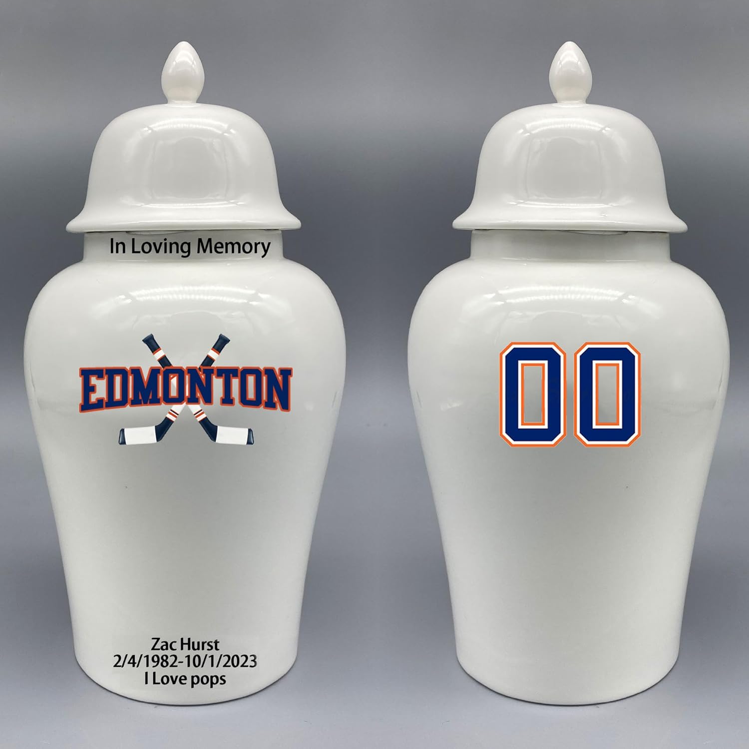 Custom Hockey Porcelain Urn – Add Name, Date & Jersey Number