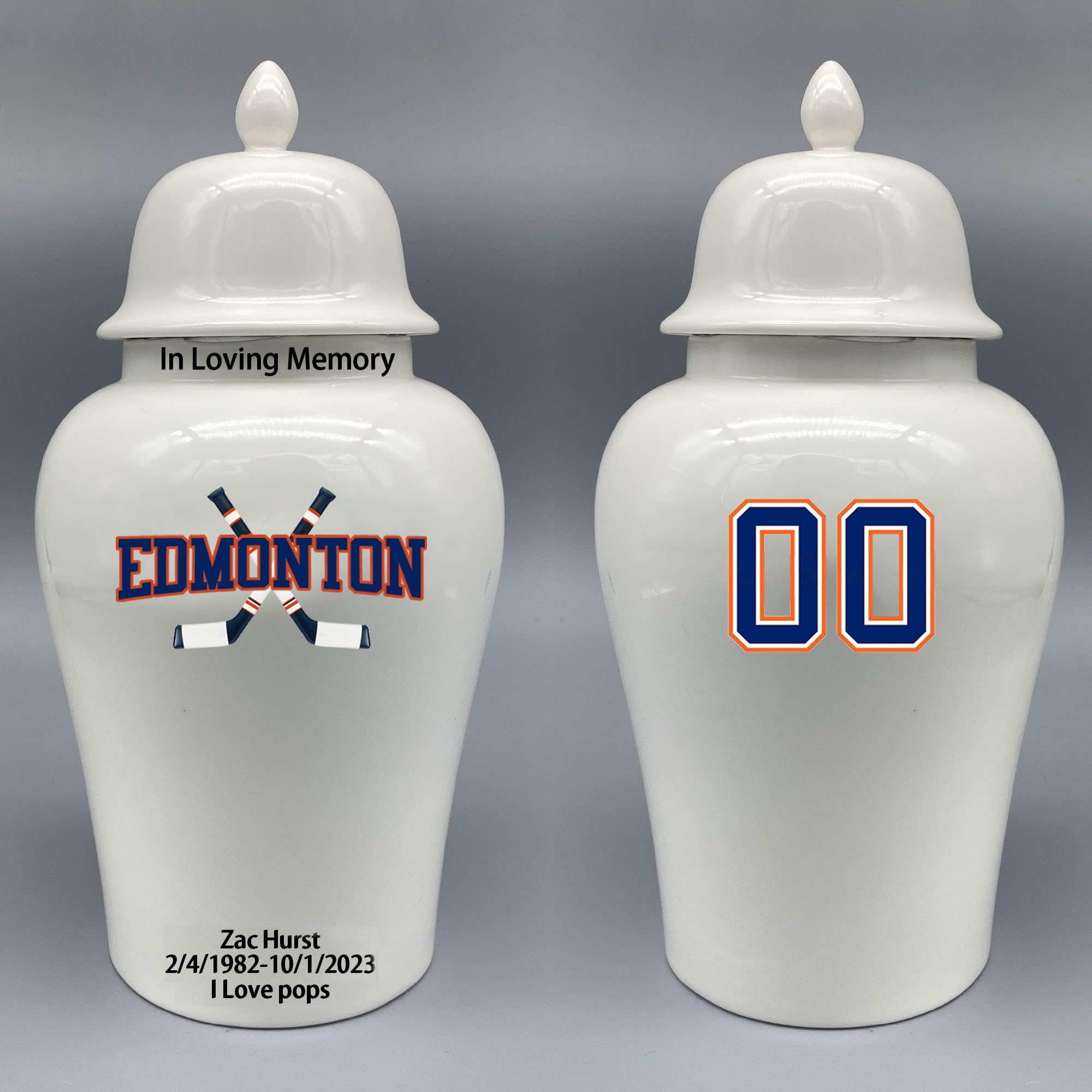 Custom Hockey Porcelain Urn – Add Name, Date & Jersey Number