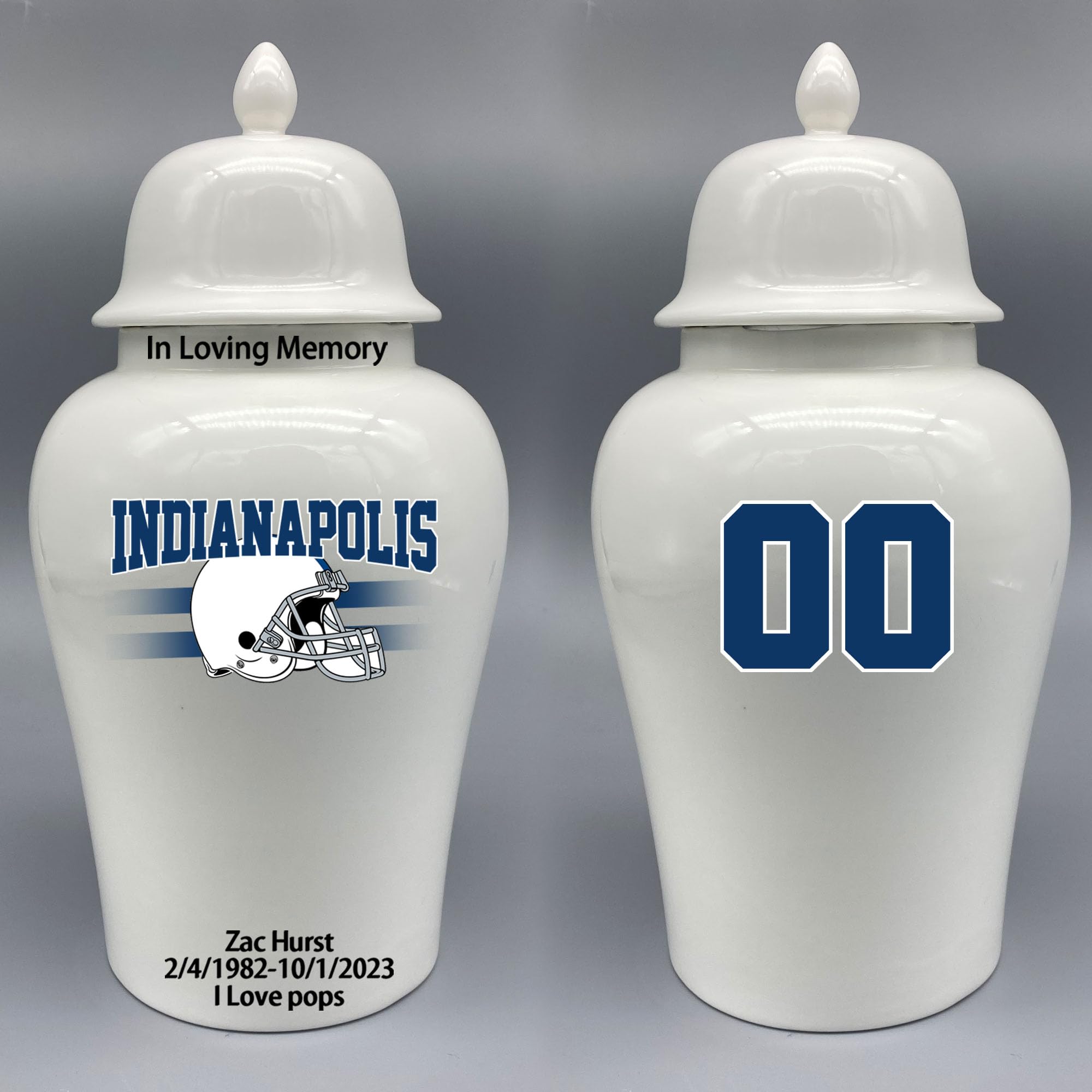 Custom Football Porcelain Urn – Add Name, Date & Jersey Number