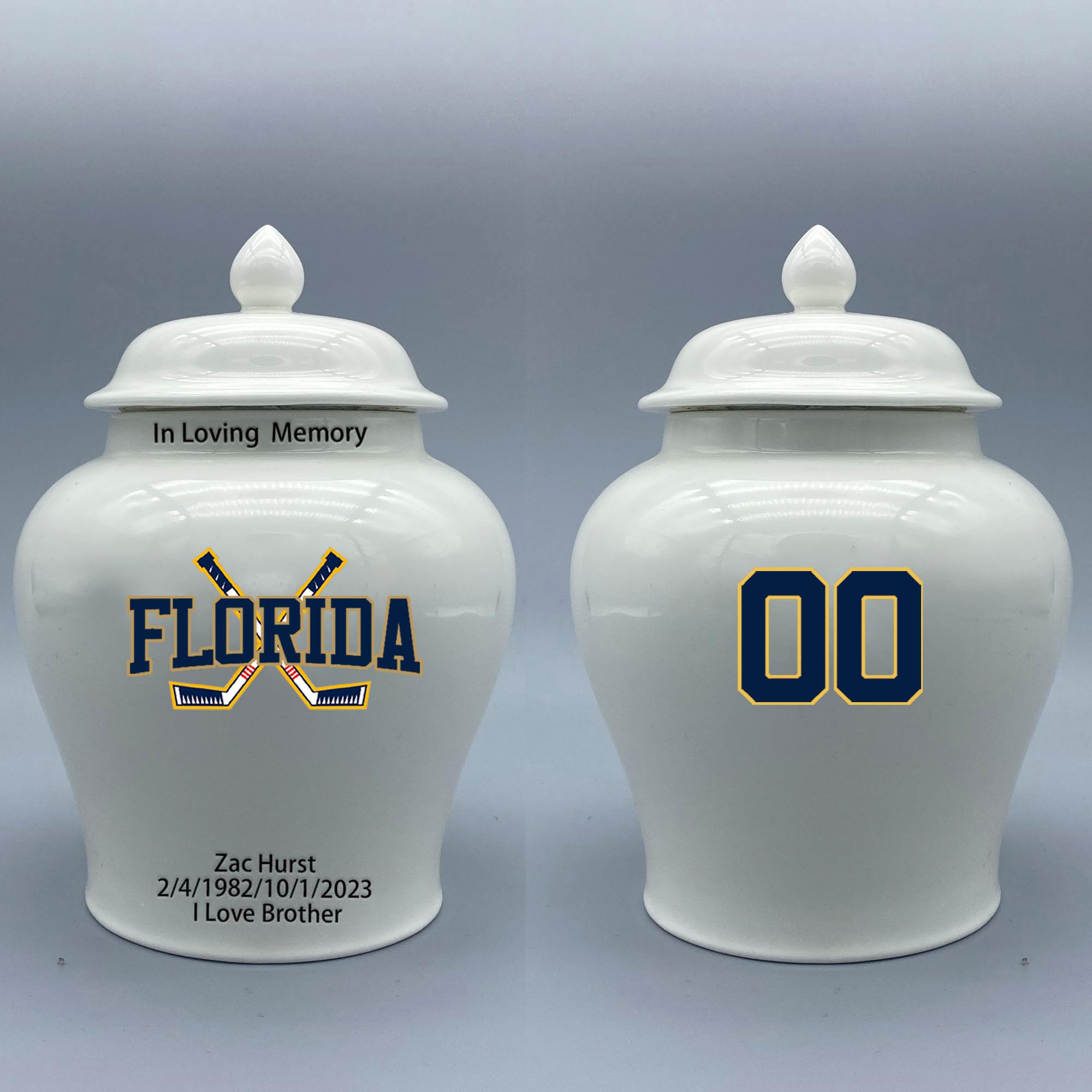 Custom Hockey Porcelain Urn – Add Name, Date & Jersey Number
