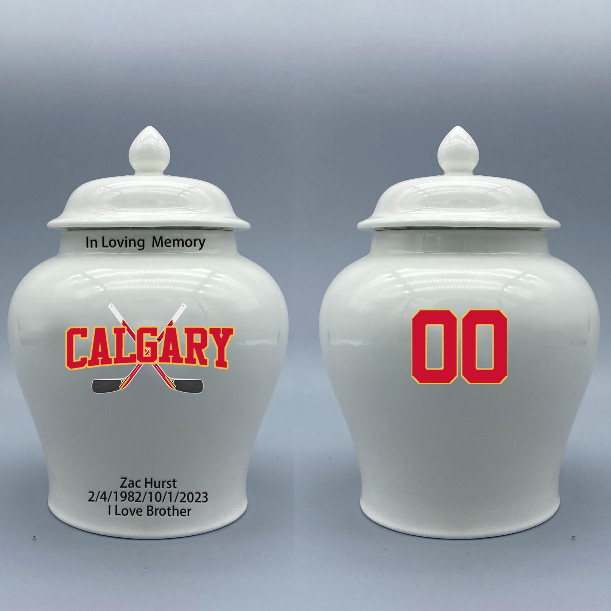 Custom Hockey Porcelain Urn – Add Name, Date & Jersey Number