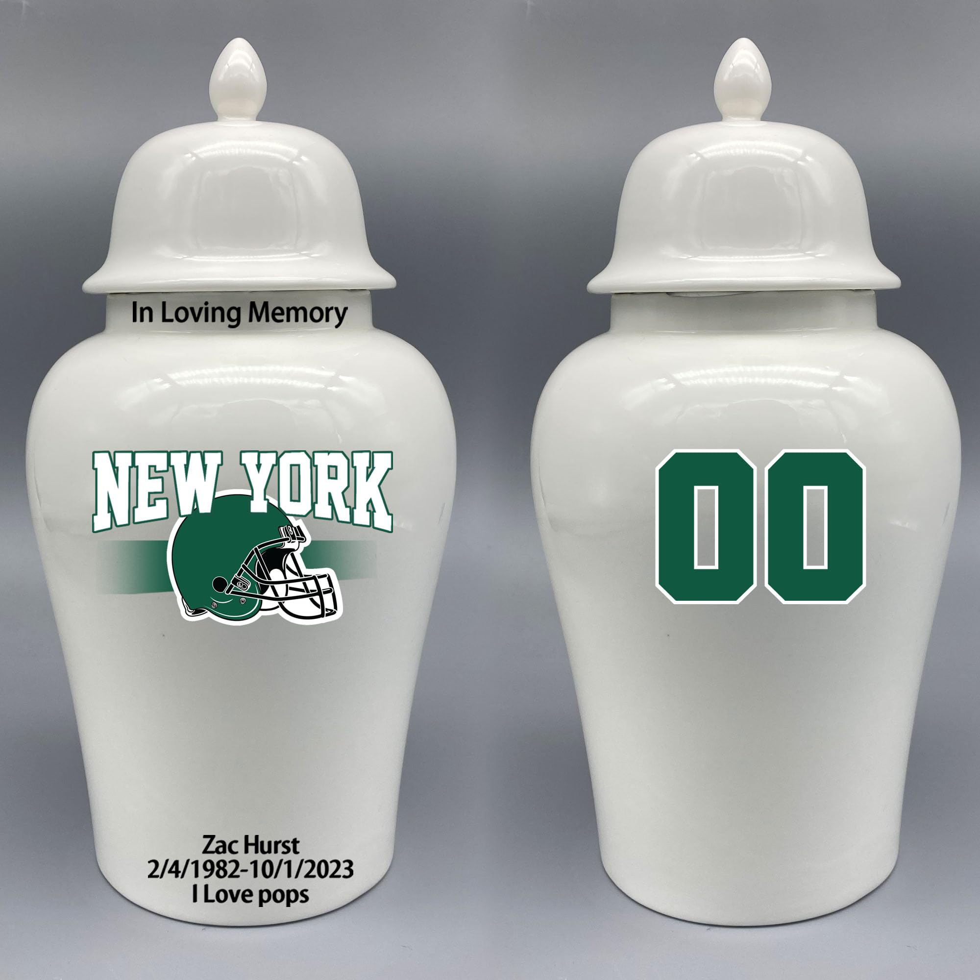 Custom Football Porcelain Urn – Add Name, Date & Jersey Number