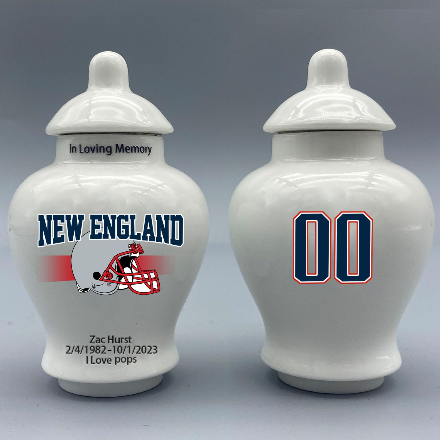 Custom Football Porcelain Urn – Add Name, Date & Jersey Number