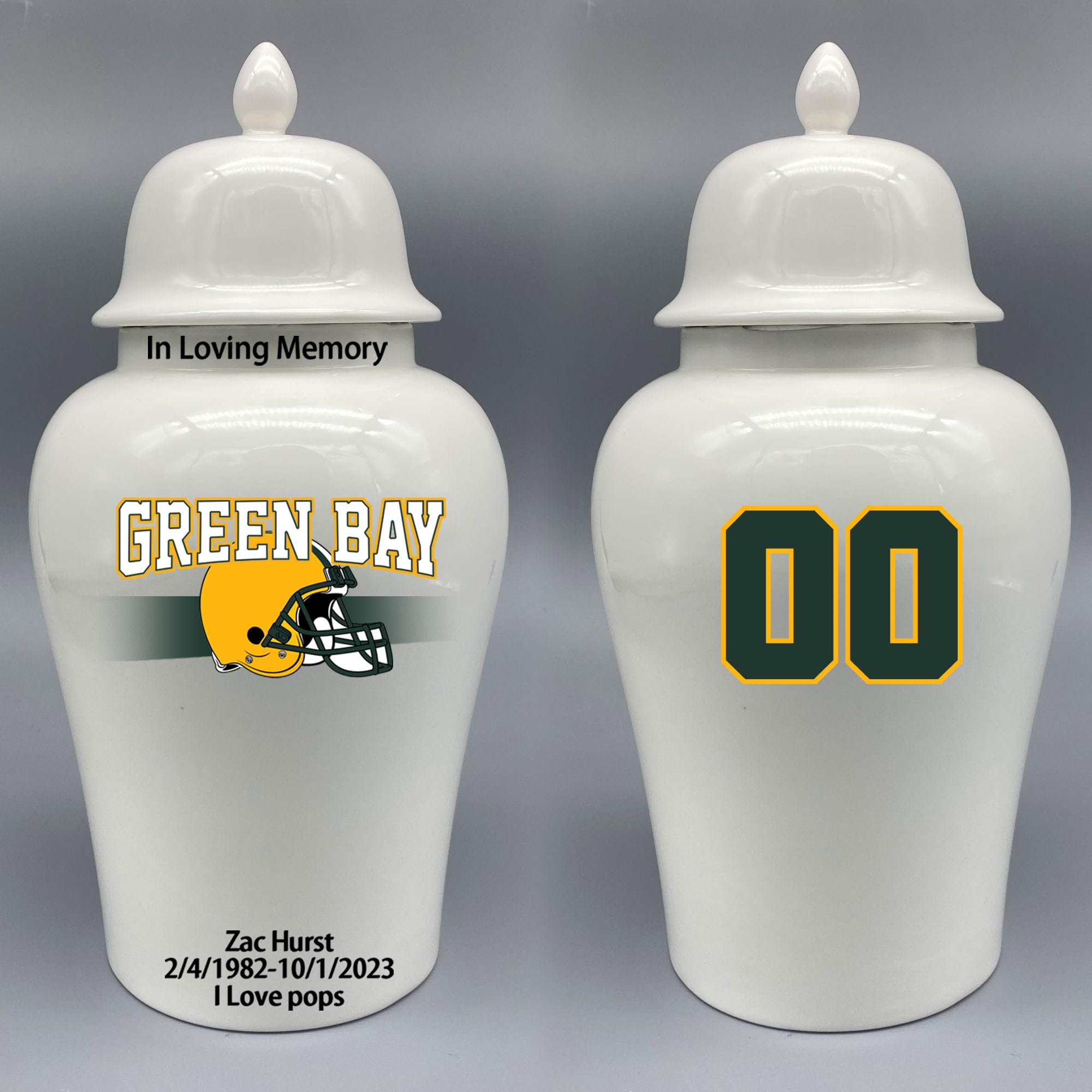 Custom Football Porcelain Urn – Add Name, Date & Jersey Number