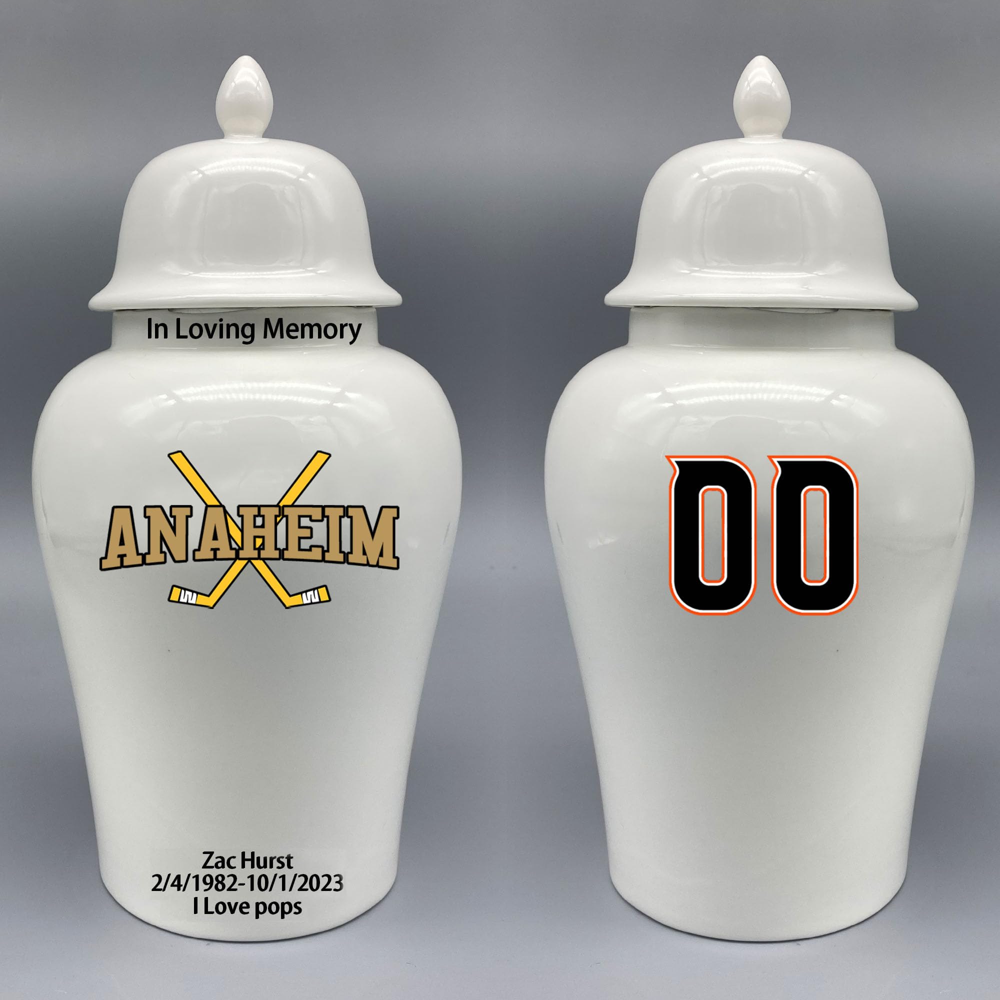 Custom Hockey Porcelain Urn – Add Name, Date & Jersey Number