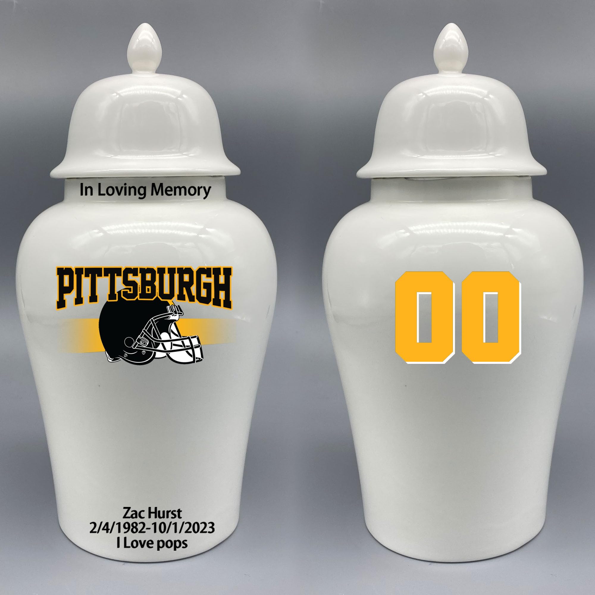 Custom Football Porcelain Urn – Add Name, Date & Jersey Number