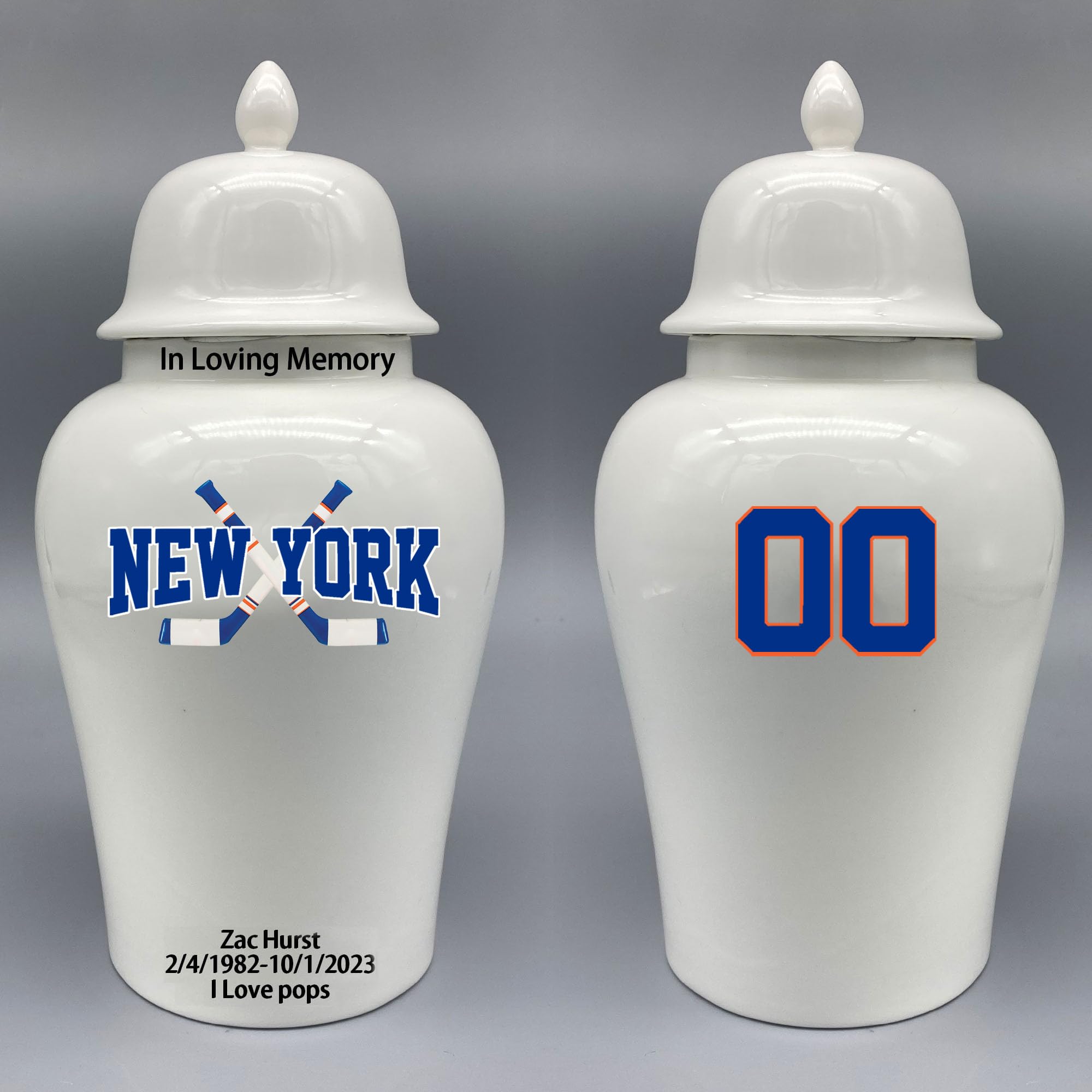 Custom Hockey Porcelain Urn – Add Name, Date & Jersey Number
