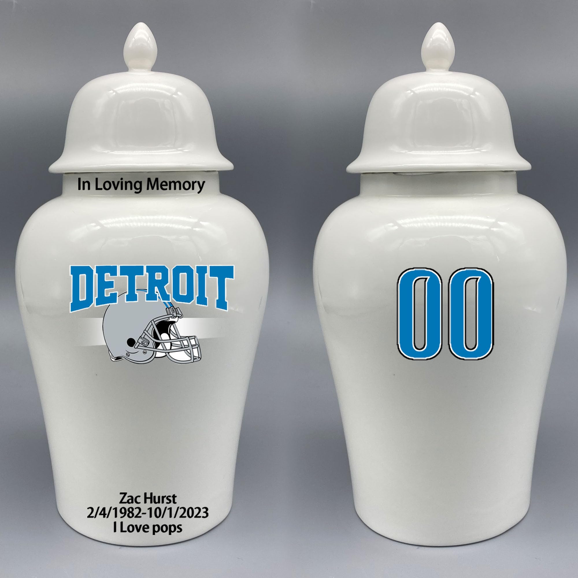 Custom Football Porcelain Urn – Add Name, Date & Jersey Number