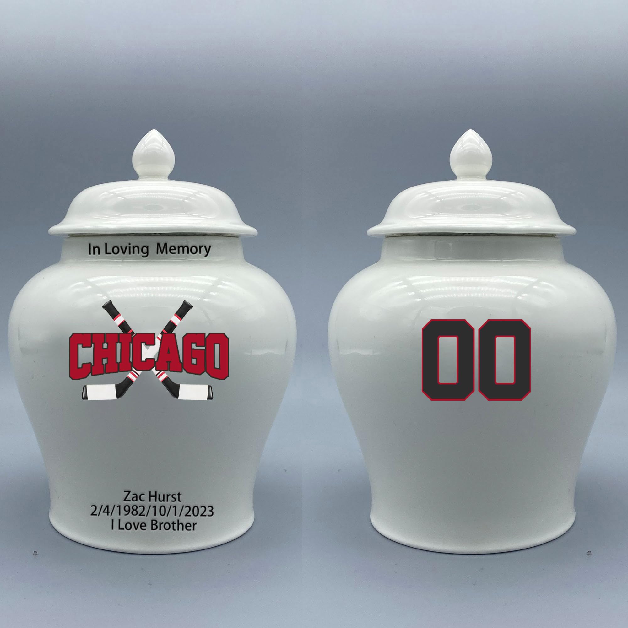 Custom Hockey Porcelain Urn – Add Name, Date & Jersey Number