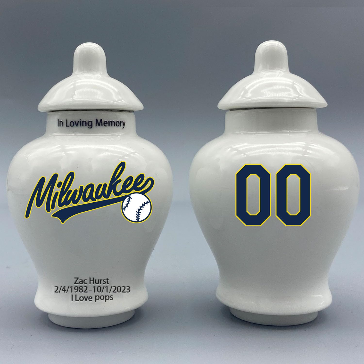 Custom Baseball Porcelain Urn – Add Name, Date & Jersey Number