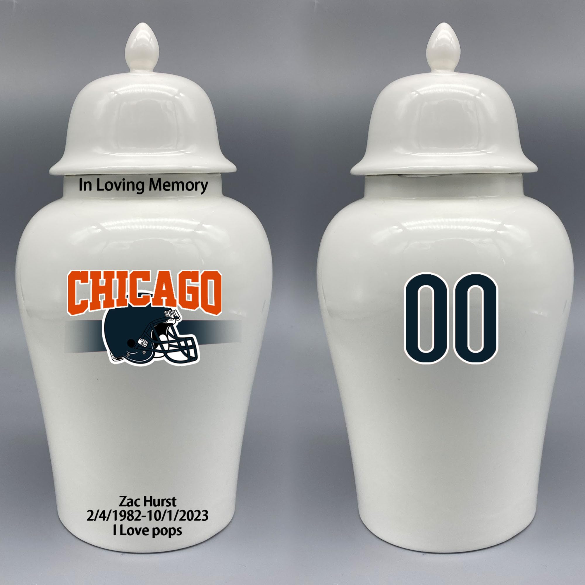 Custom Football Porcelain Urn – Add Name, Date & Jersey Number