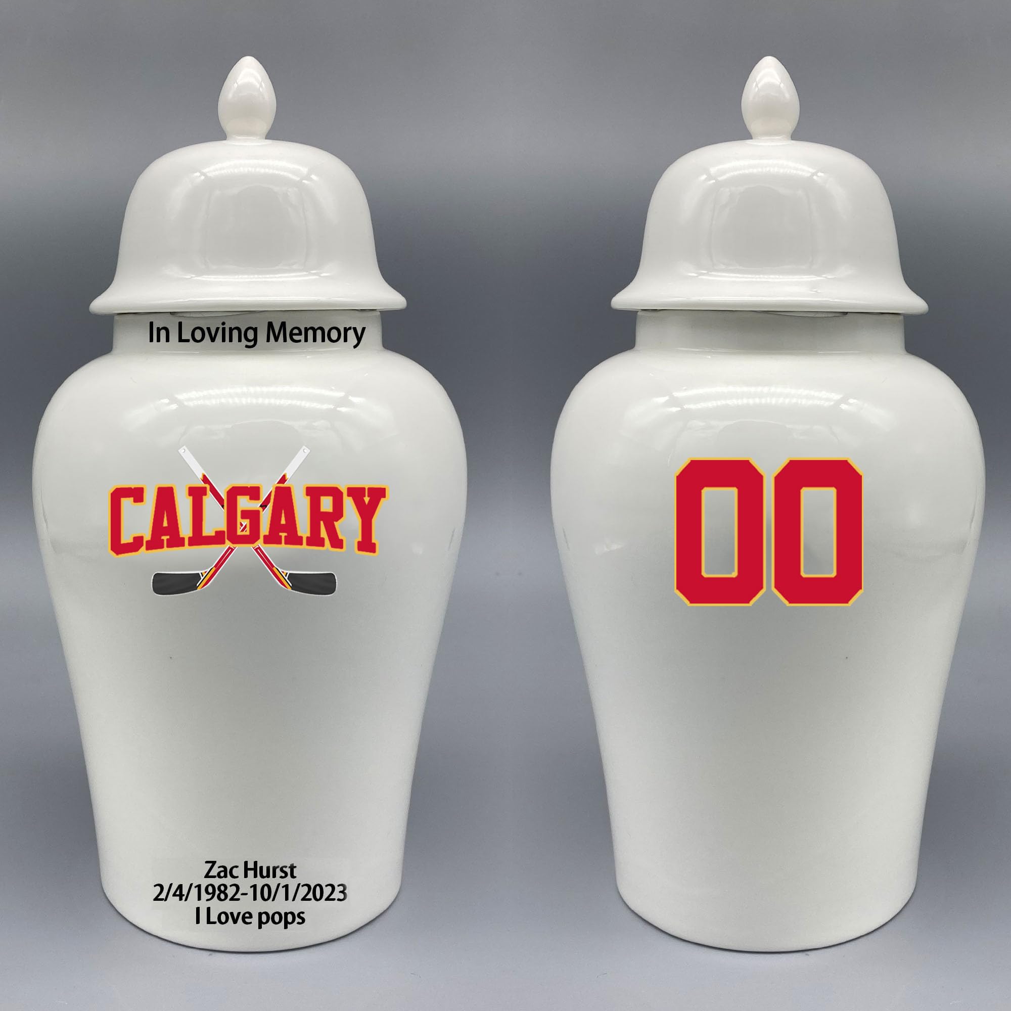 Custom Hockey Porcelain Urn – Add Name, Date & Jersey Number
