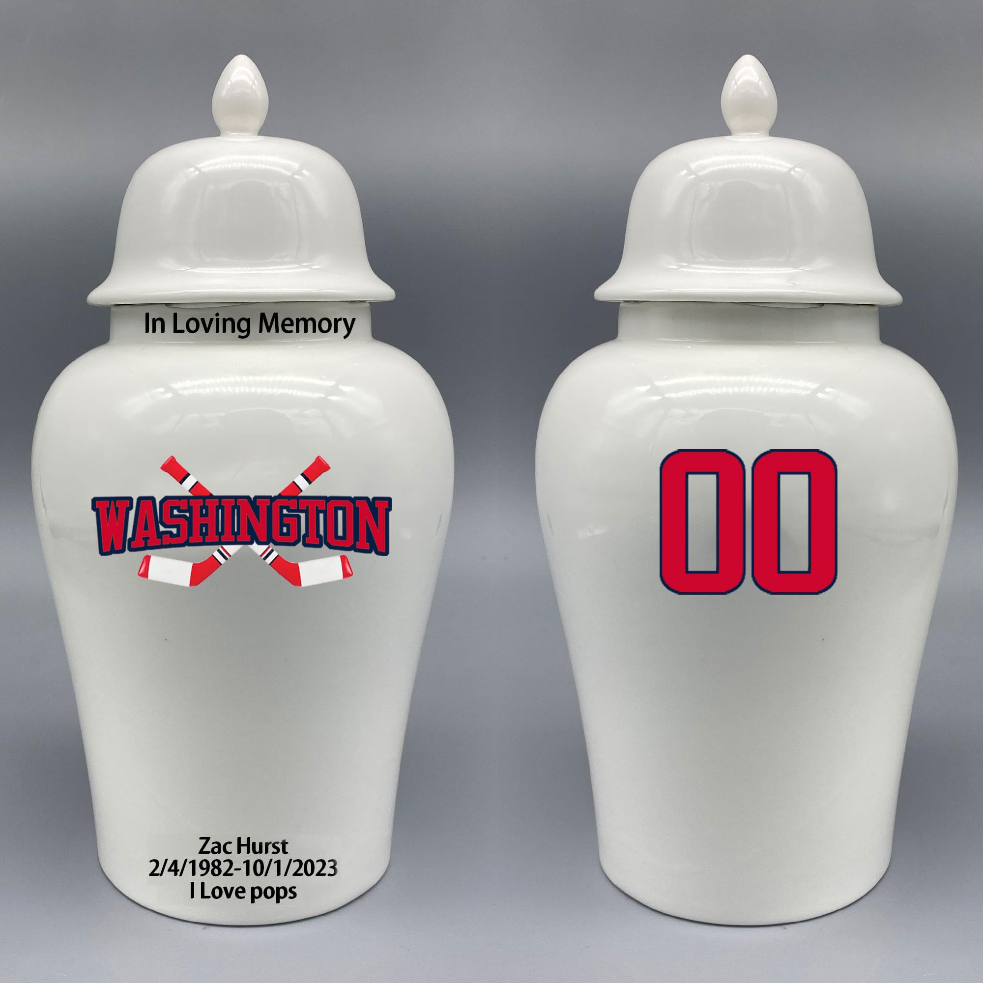 Custom Hockey Porcelain Urn – Add Name, Date & Jersey Number