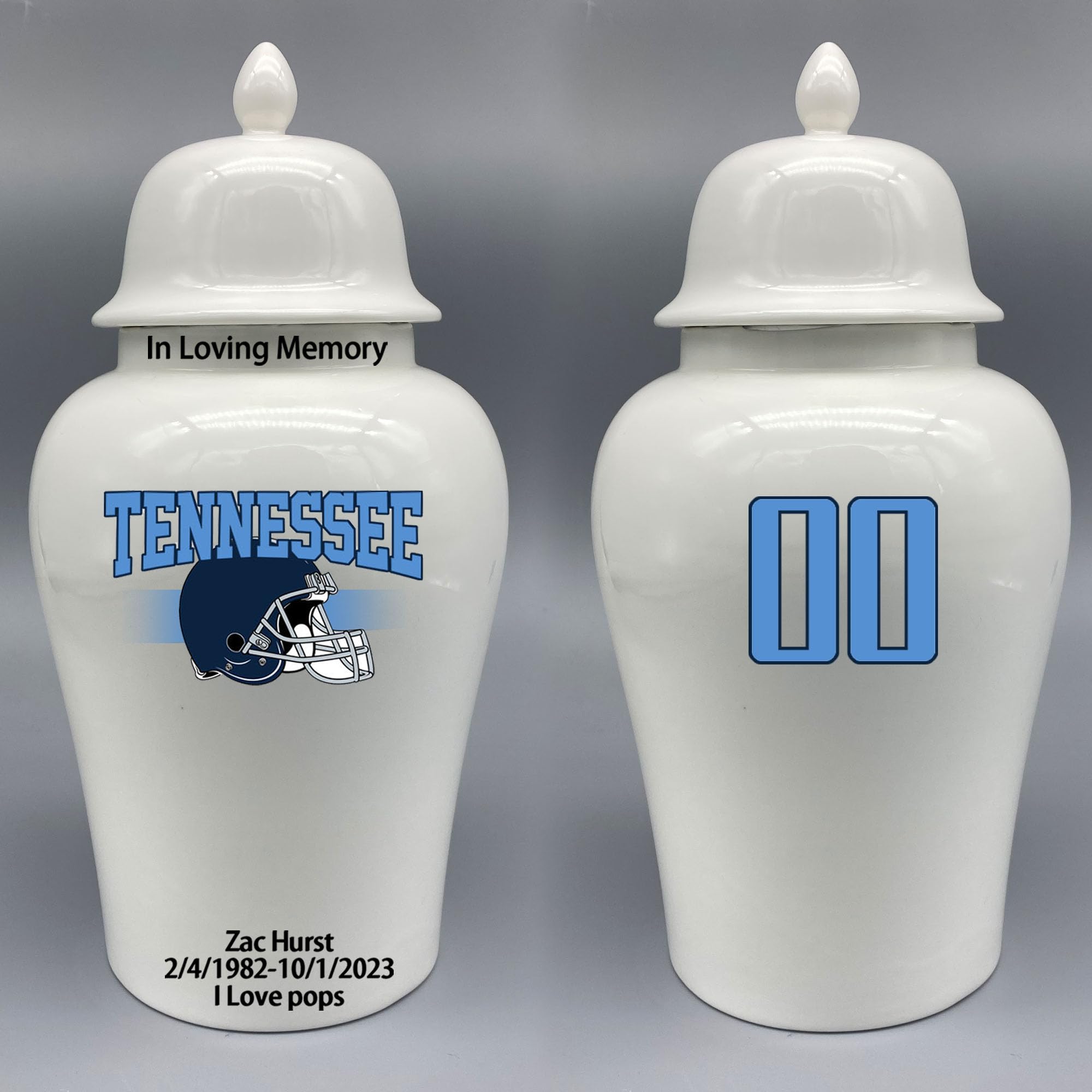 Custom Football Porcelain Urn – Add Name, Date & Jersey Number