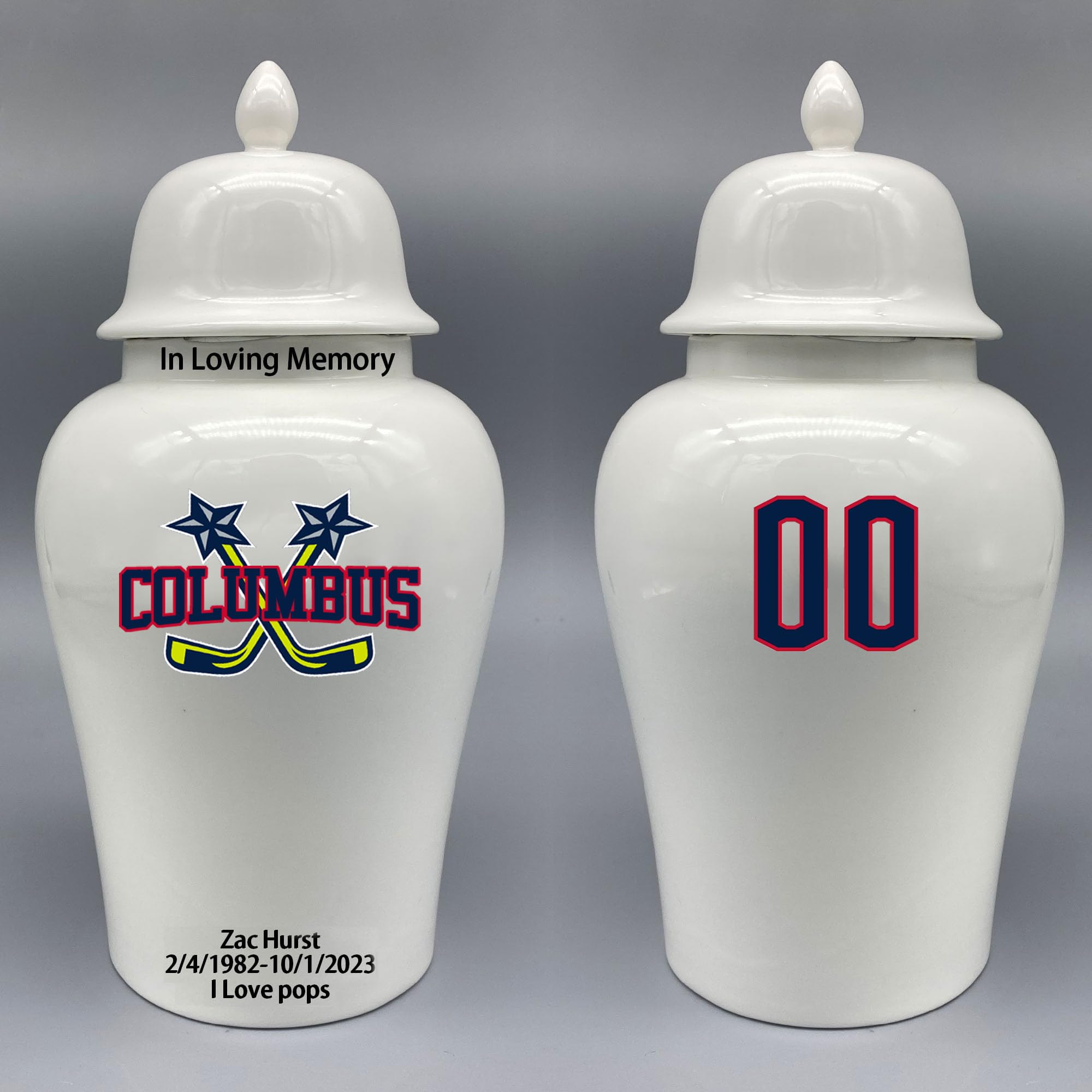 Custom Hockey Porcelain Urn – Add Name, Date & Jersey Number
