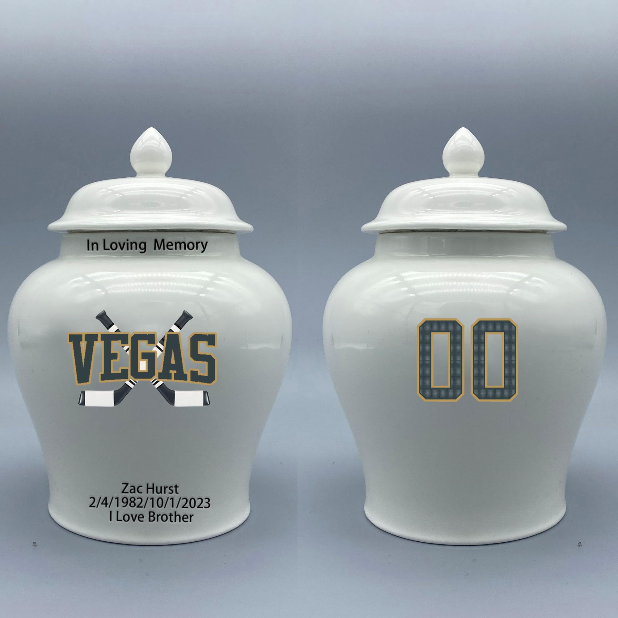 Custom Hockey Porcelain Urn – Add Name, Date & Jersey Number